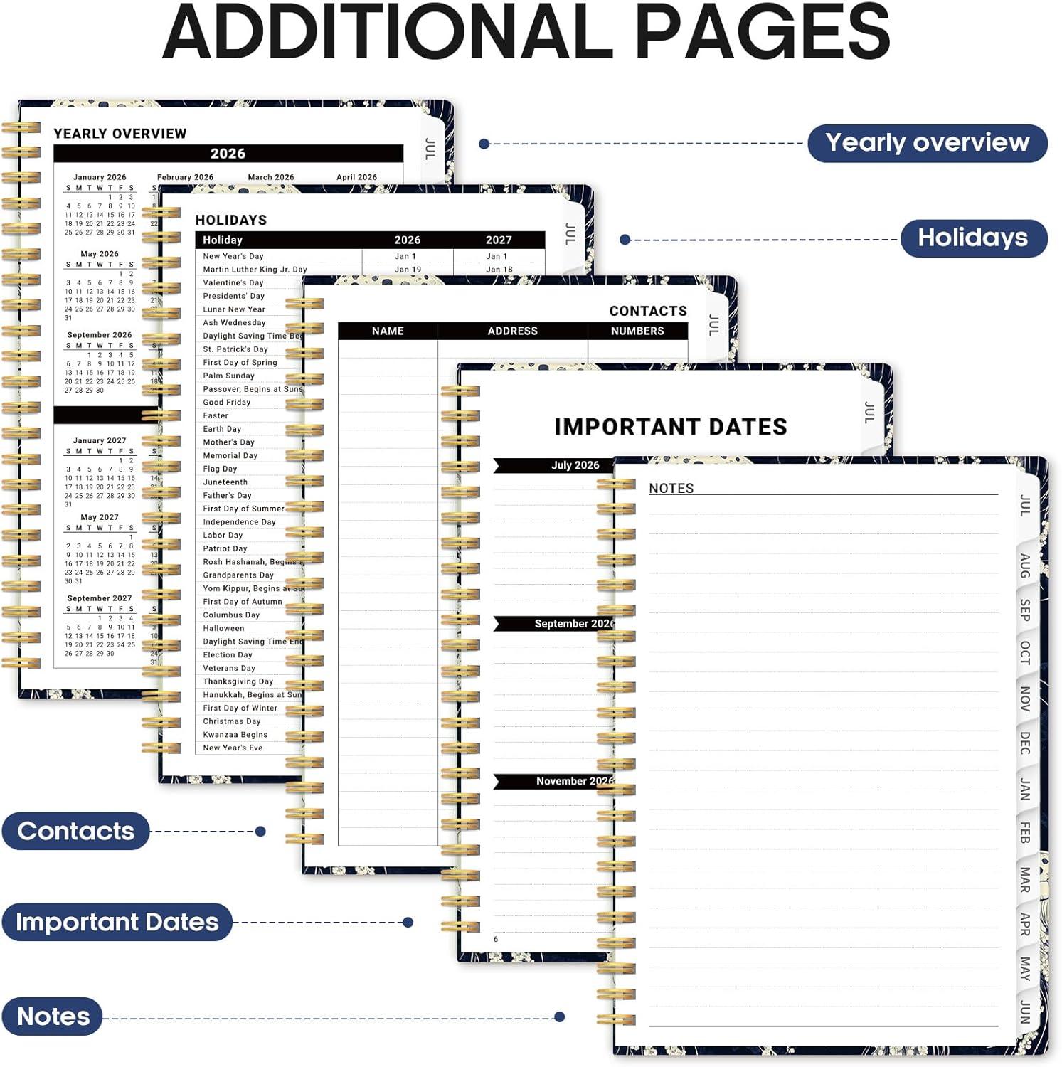 image:imagePlanner 20262027 Academic Year Weekly and Monthly Calender Planner from Jul 2026 Jun 2027 Spiral Bound School Planning Book Perfect for Teacher Student Women amp Men A5 63 x 85 HerbsGMidnight Jellyfish