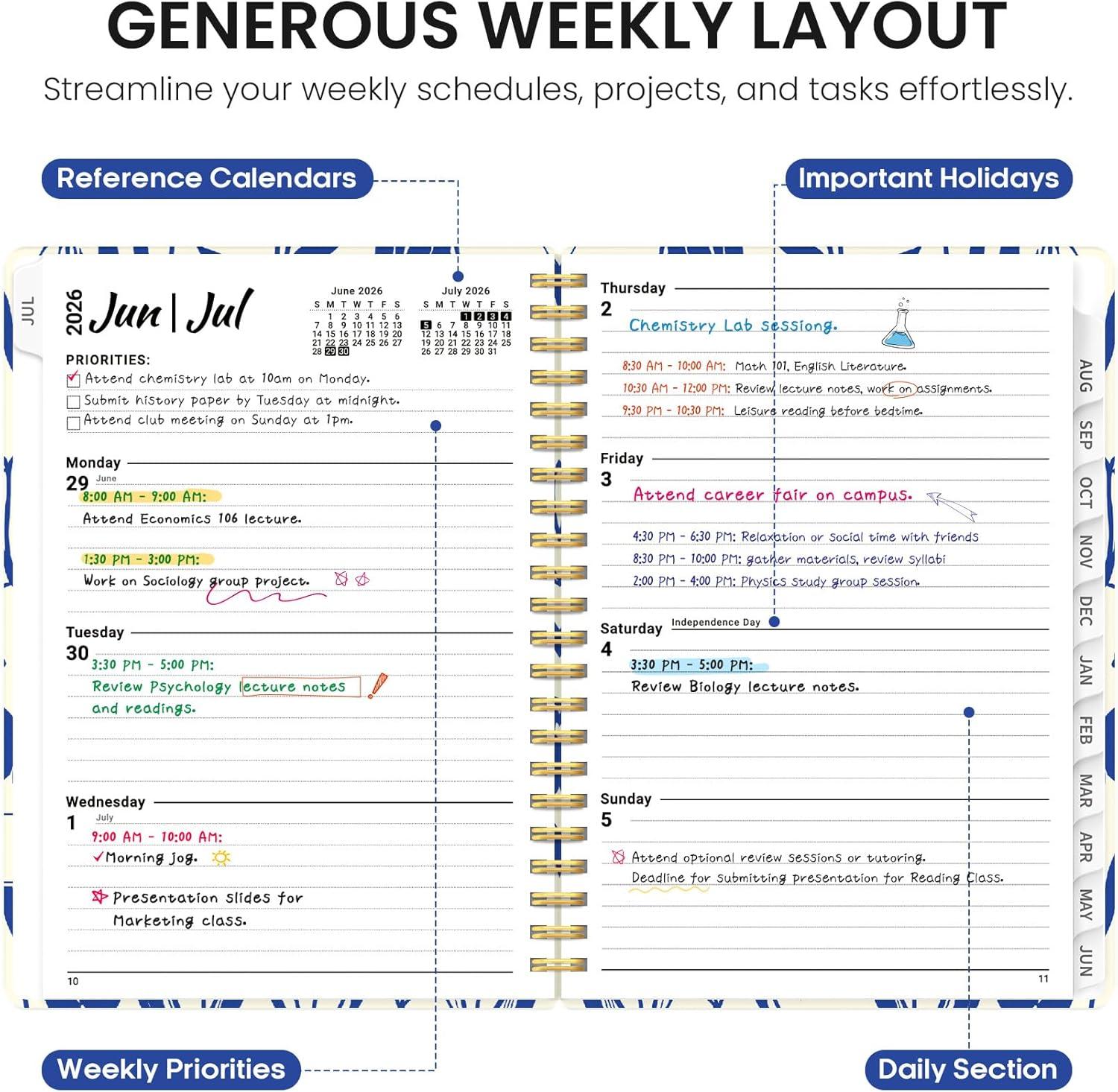 image:imagePlanner 20262027 Academic Year Weekly and Monthly Calender Planner from Jul 2026 Jun 2027 Spiral Bound School Planning Book Perfect for Teacher Student Women amp Men A5 63 x 85 HerbsUIndigo Tulips
