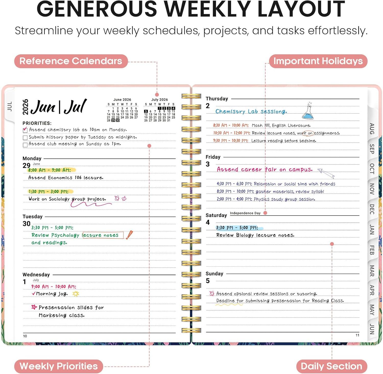 image:imagePlanner 20262027 Academic Year Weekly and Monthly Calender Planner from Jul 2026 Jun 2027 Spiral Bound School Planning Book Perfect for Teacher Student Women amp Men A5 63 x 85 HerbsZMeadow Wanderer