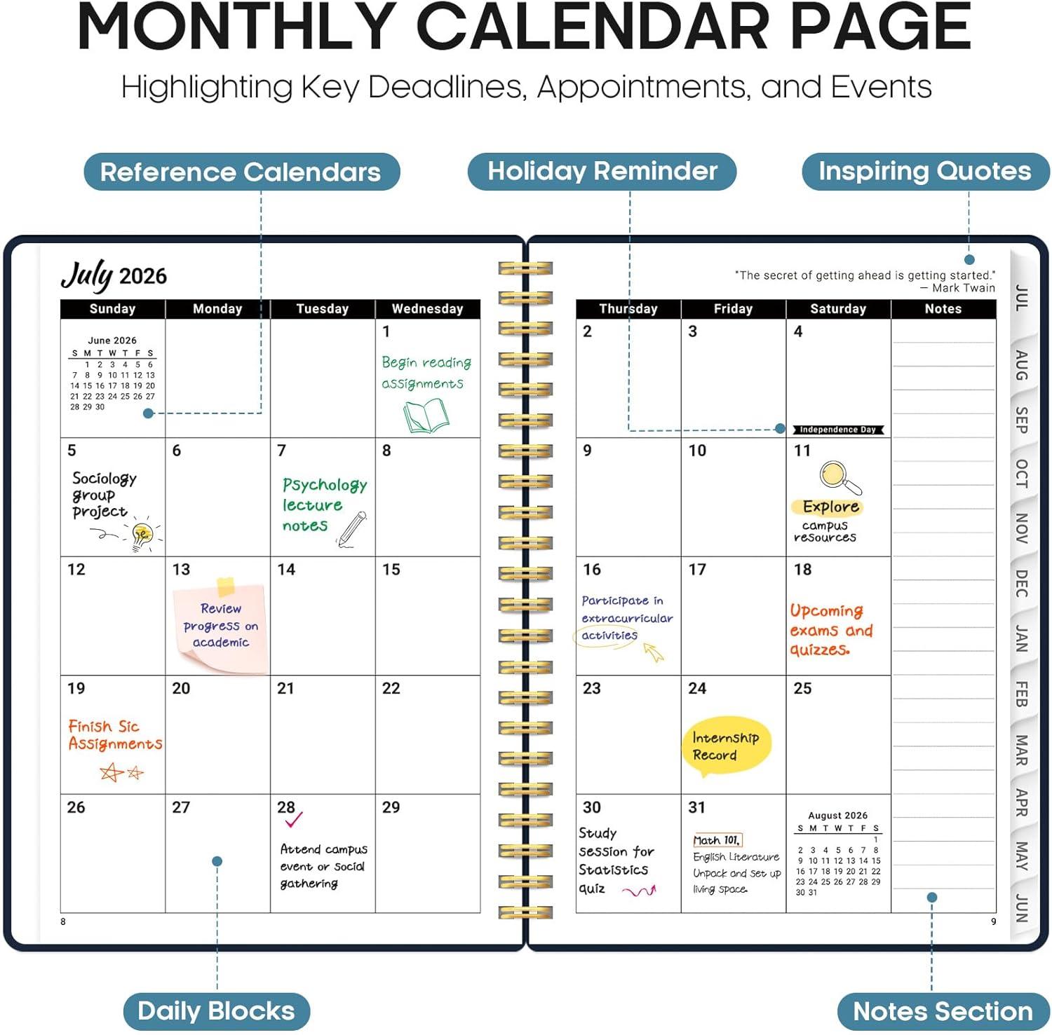 image:imagePlanner 20262027 Academic Year Weekly and Monthly Calender Planner from Jul 2026 Jun 2027 Spiral Bound School Planning Book Perfect for Teacher Student Women amp Men A5 63 x 85 HerbsIGolden Butterfly
