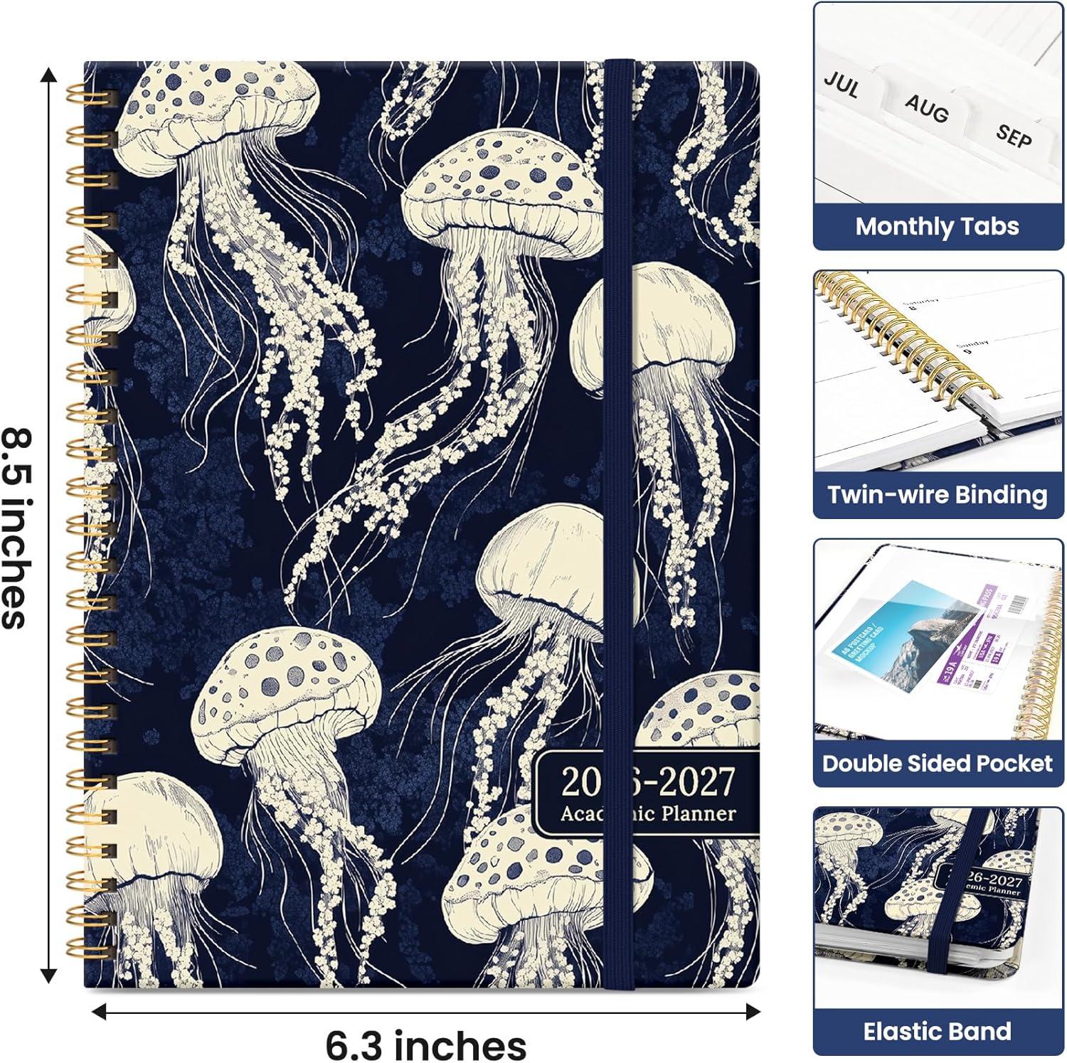 image:imagePlanner 20262027 Academic Year Weekly and Monthly Calender Planner from Jul 2026 Jun 2027 Spiral Bound School Planning Book Perfect for Teacher Student Women amp Men A5 63 x 85 HerbsGMidnight Jellyfish