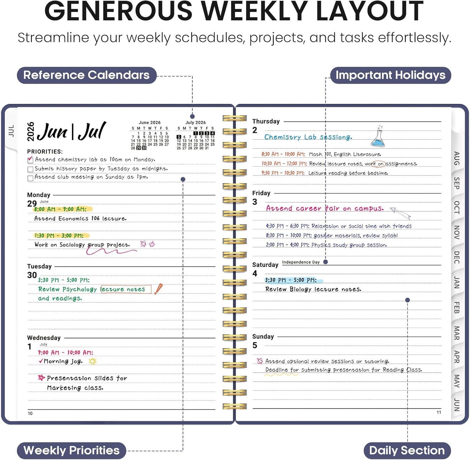 image:imagePlanner 20262027 Academic Year Weekly and Monthly Calender Planner from Jul 2026 Jun 2027 Spiral Bound School Planning Book Perfect for Teacher Student Women amp Men A5 63 x 85 HerbsRRoyal Flutter