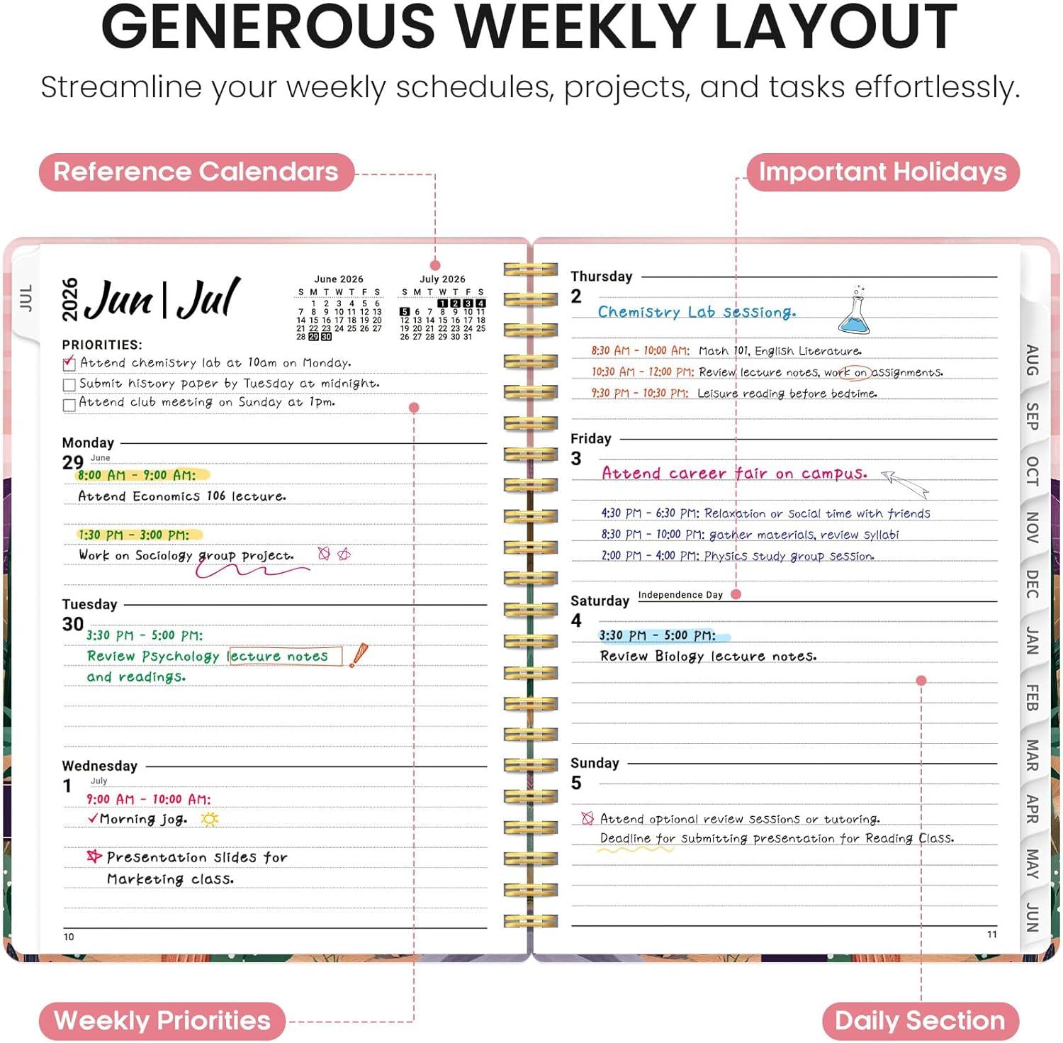 image:imagePlanner 20262027 Academic Year Weekly and Monthly Calender Planner from Jul 2026 Jun 2027 Spiral Bound School Planning Book Perfect for Teacher Student Women amp Men A5 63 x 85 HerbsZSunset Arroyo