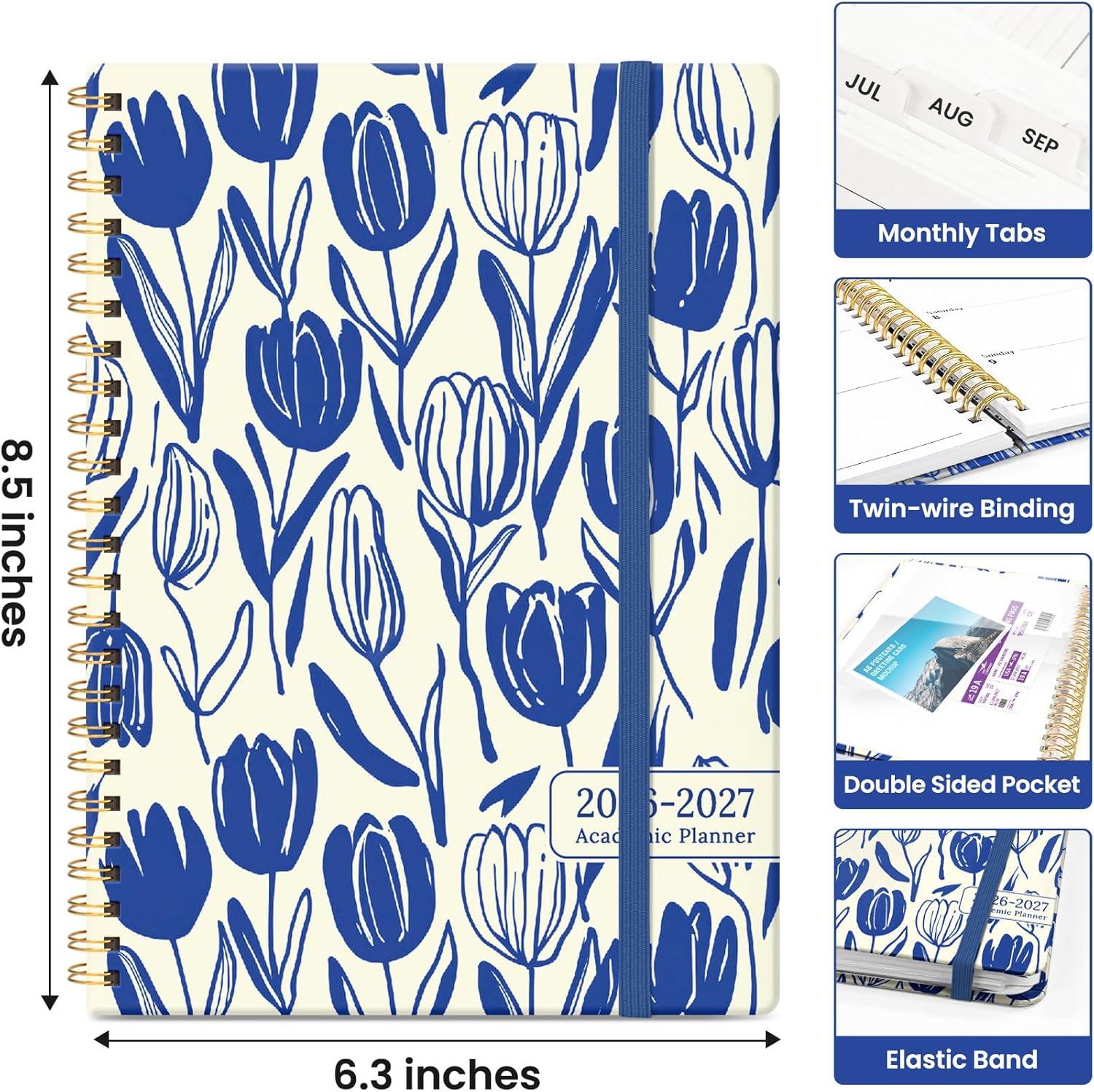 image:imagePlanner 20262027 Academic Year Weekly and Monthly Calender Planner from Jul 2026 Jun 2027 Spiral Bound School Planning Book Perfect for Teacher Student Women amp Men A5 63 x 85 HerbsUIndigo Tulips