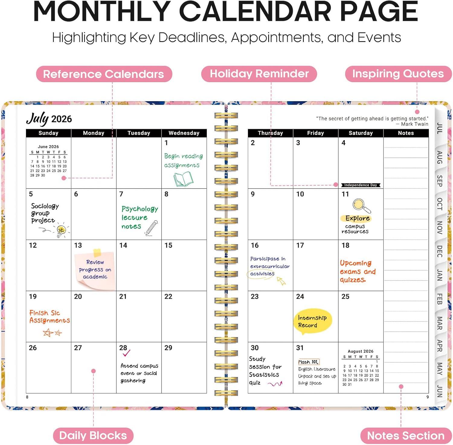 image:imagePlanner 20262027 Academic Year Weekly and Monthly Calender Planner from Jul 2026 Jun 2027 Spiral Bound School Planning Book Perfect for Teacher Student Women amp Men A5 63 x 85 HerbsWPink Garden