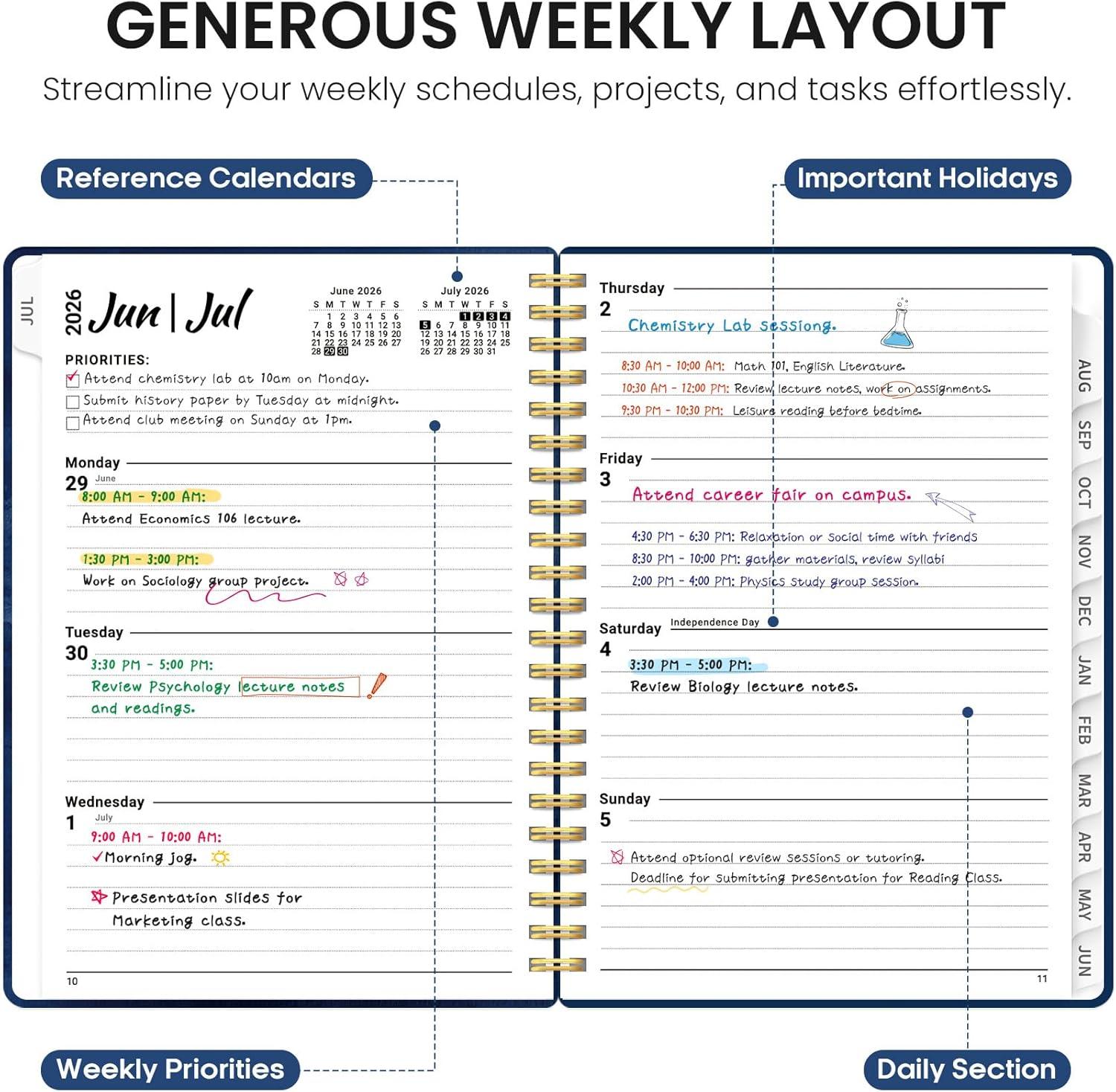 image:imagePlanner 20262027 Academic Year Weekly and Monthly Calender Planner from Jul 2026 Jun 2027 Spiral Bound School Planning Book Perfect for Teacher Student Women amp Men A5 63 x 85 HerbsXOcean Postmarks