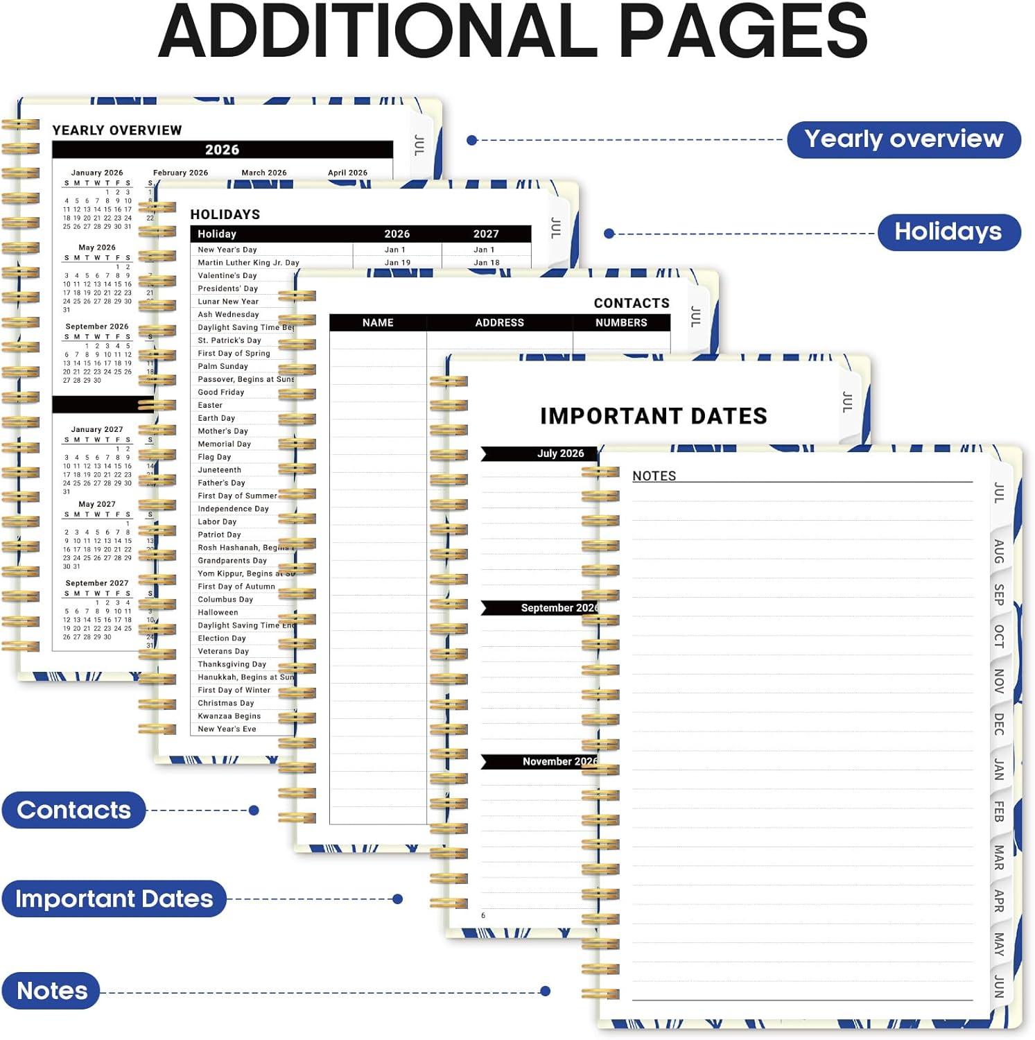image:imagePlanner 20262027 Academic Year Weekly and Monthly Calender Planner from Jul 2026 Jun 2027 Spiral Bound School Planning Book Perfect for Teacher Student Women amp Men A5 63 x 85 HerbsUIndigo Tulips