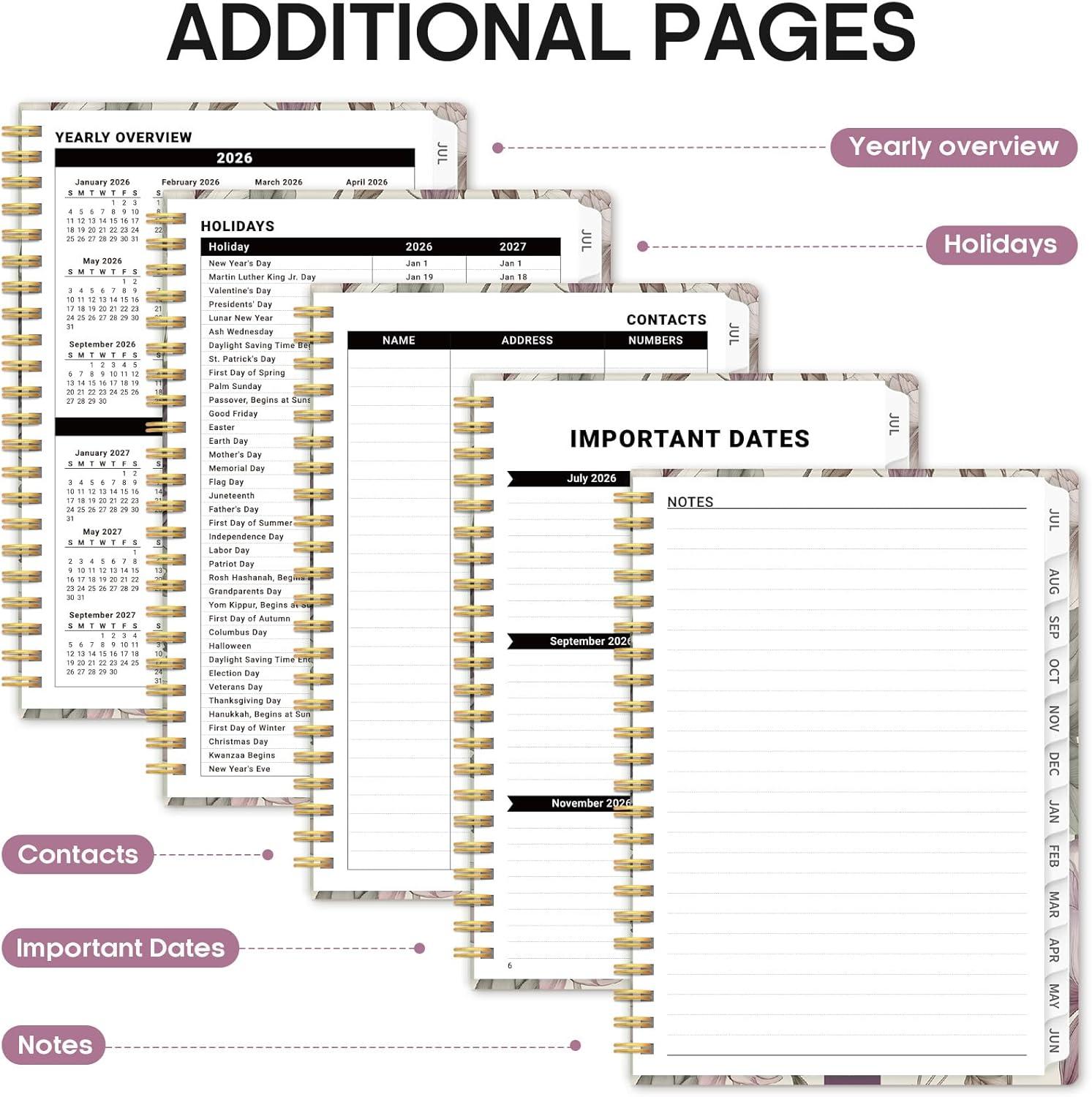 image:imagePlanner 20262027 Academic Year Weekly and Monthly Calender Planner from Jul 2026 Jun 2027 Spiral Bound School Planning Book Perfect for Teacher Student Women amp Men A5 63 x 85 HerbsNSoft Peony