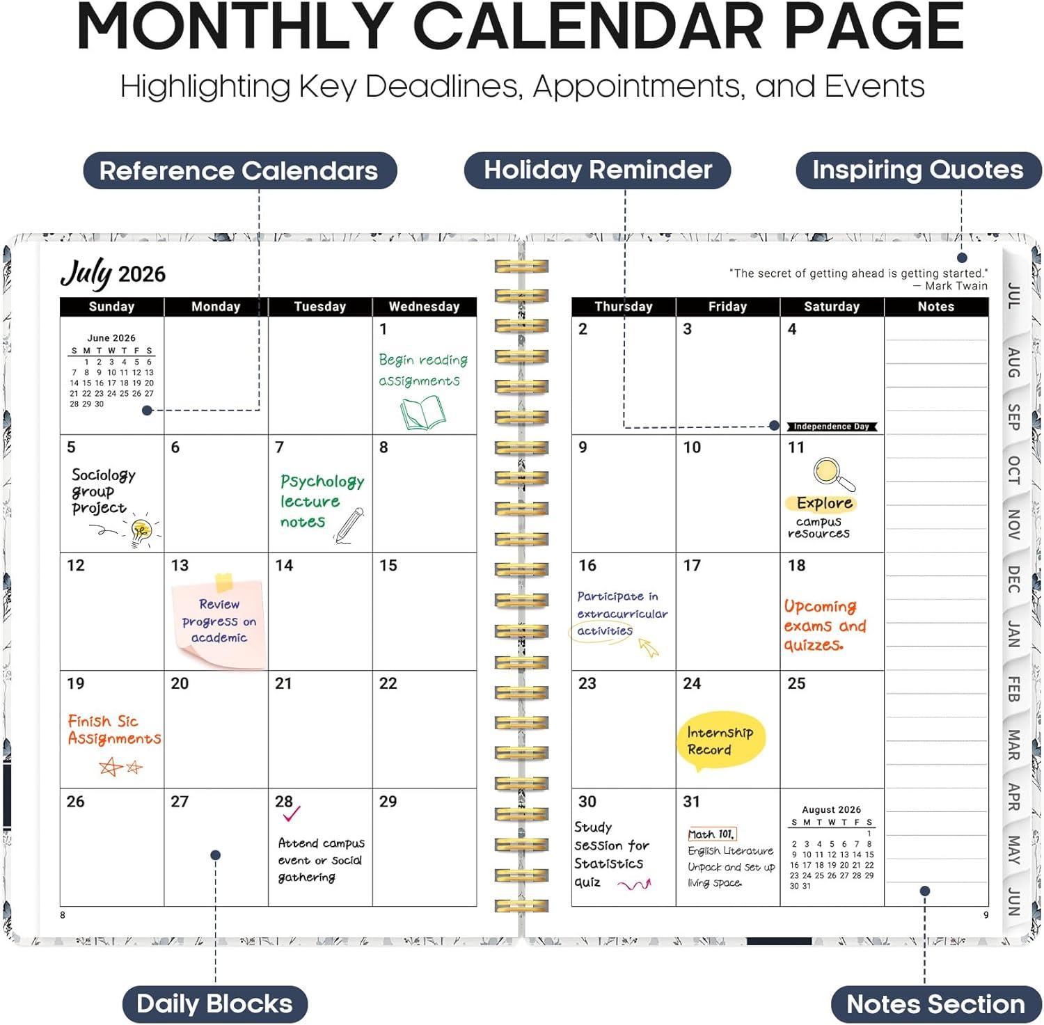 image:imagePlanner 20262027 Academic Year Weekly and Monthly Calender Planner from Jul 2026 Jun 2027 Spiral Bound School Planning Book Perfect for Teacher Student Women amp Men A5 63 x 85 HerbsQButterfly Grove