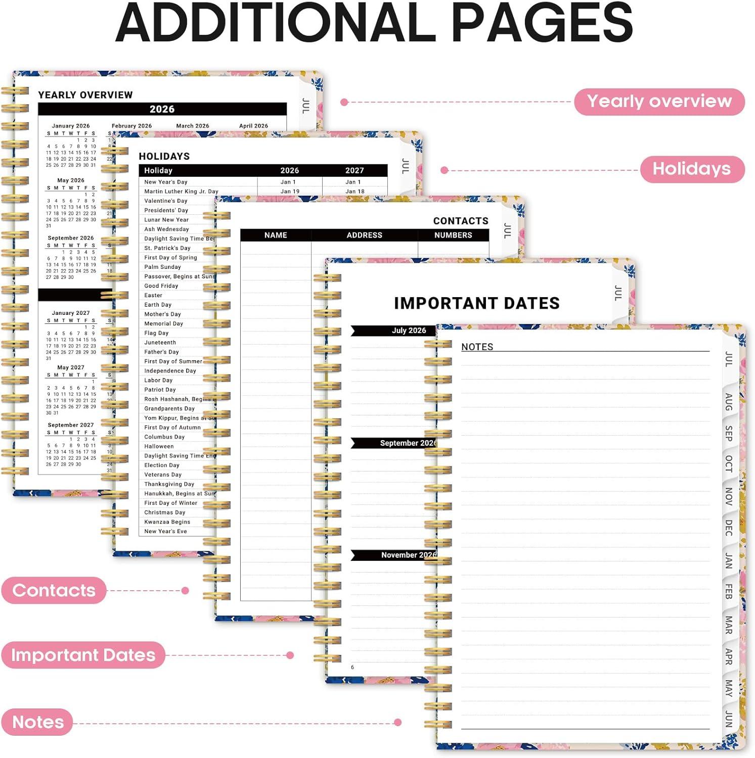 image:imagePlanner 20262027 Academic Year Weekly and Monthly Calender Planner from Jul 2026 Jun 2027 Spiral Bound School Planning Book Perfect for Teacher Student Women amp Men A5 63 x 85 HerbsWPink Garden