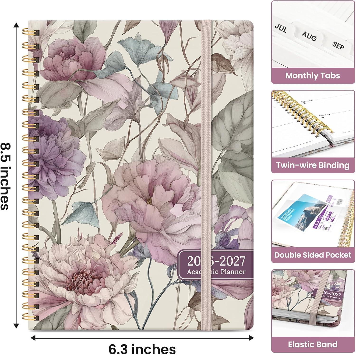 image:imagePlanner 20262027 Academic Year Weekly and Monthly Calender Planner from Jul 2026 Jun 2027 Spiral Bound School Planning Book Perfect for Teacher Student Women amp Men A5 63 x 85 HerbsNSoft Peony