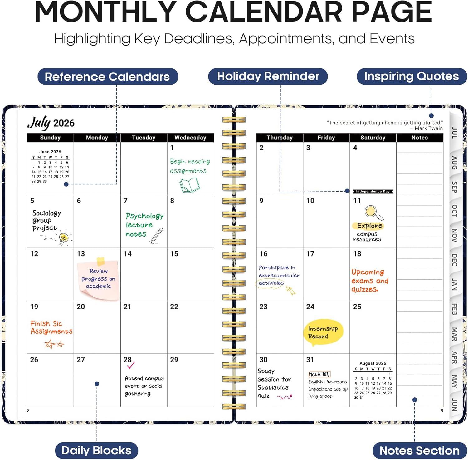 image:imagePlanner 20262027 Academic Year Weekly and Monthly Calender Planner from Jul 2026 Jun 2027 Spiral Bound School Planning Book Perfect for Teacher Student Women amp Men A5 63 x 85 HerbsGMidnight Jellyfish