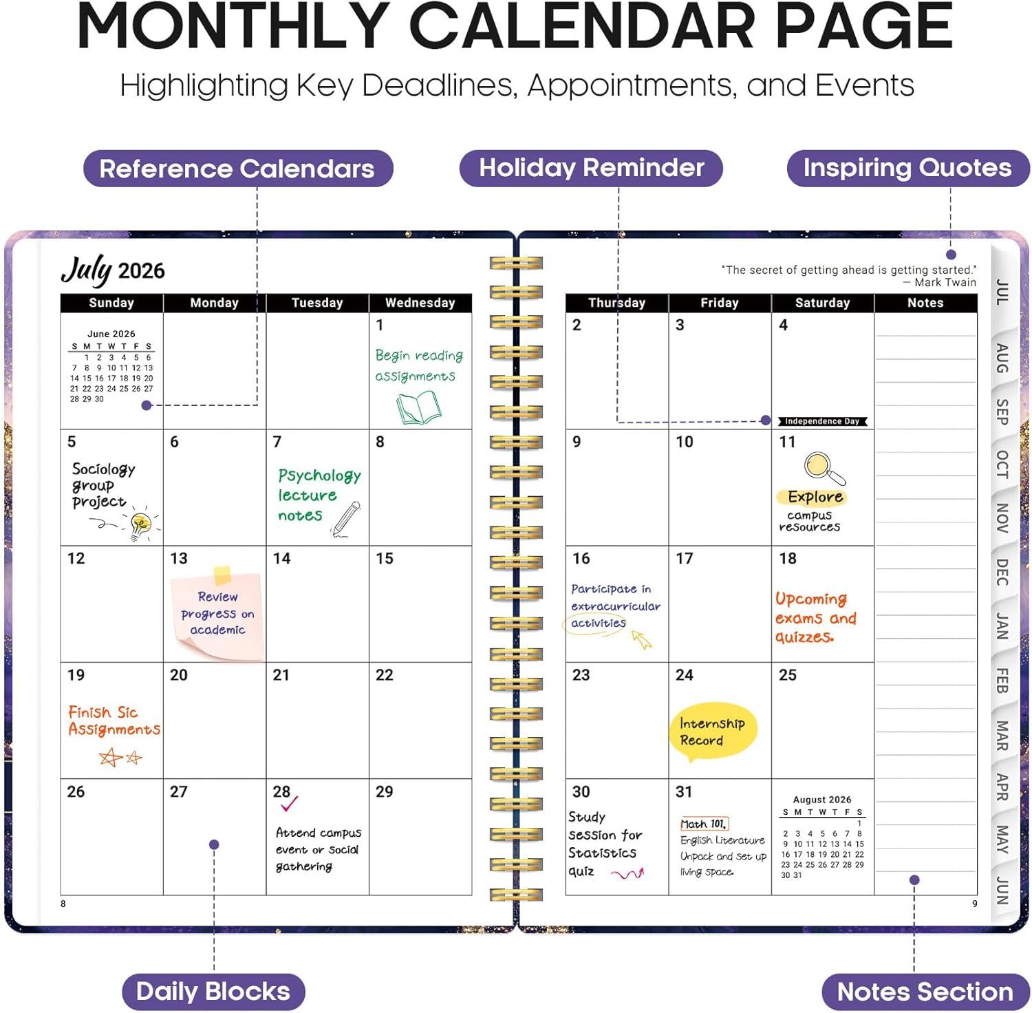 image:imagePlanner 20262027 Academic Year Weekly and Monthly Calender Planner from Jul 2026 Jun 2027 Spiral Bound School Planning Book Perfect for Teacher Student Women amp Men A5 63 x 85 HerbsLCosmic Amethyst