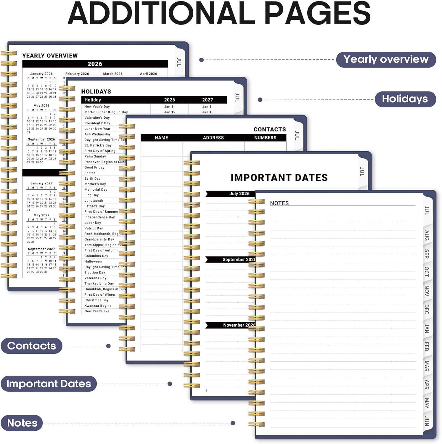 image:imagePlanner 20262027 Academic Year Weekly and Monthly Calender Planner from Jul 2026 Jun 2027 Spiral Bound School Planning Book Perfect for Teacher Student Women amp Men A5 63 x 85 HerbsRRoyal Flutter