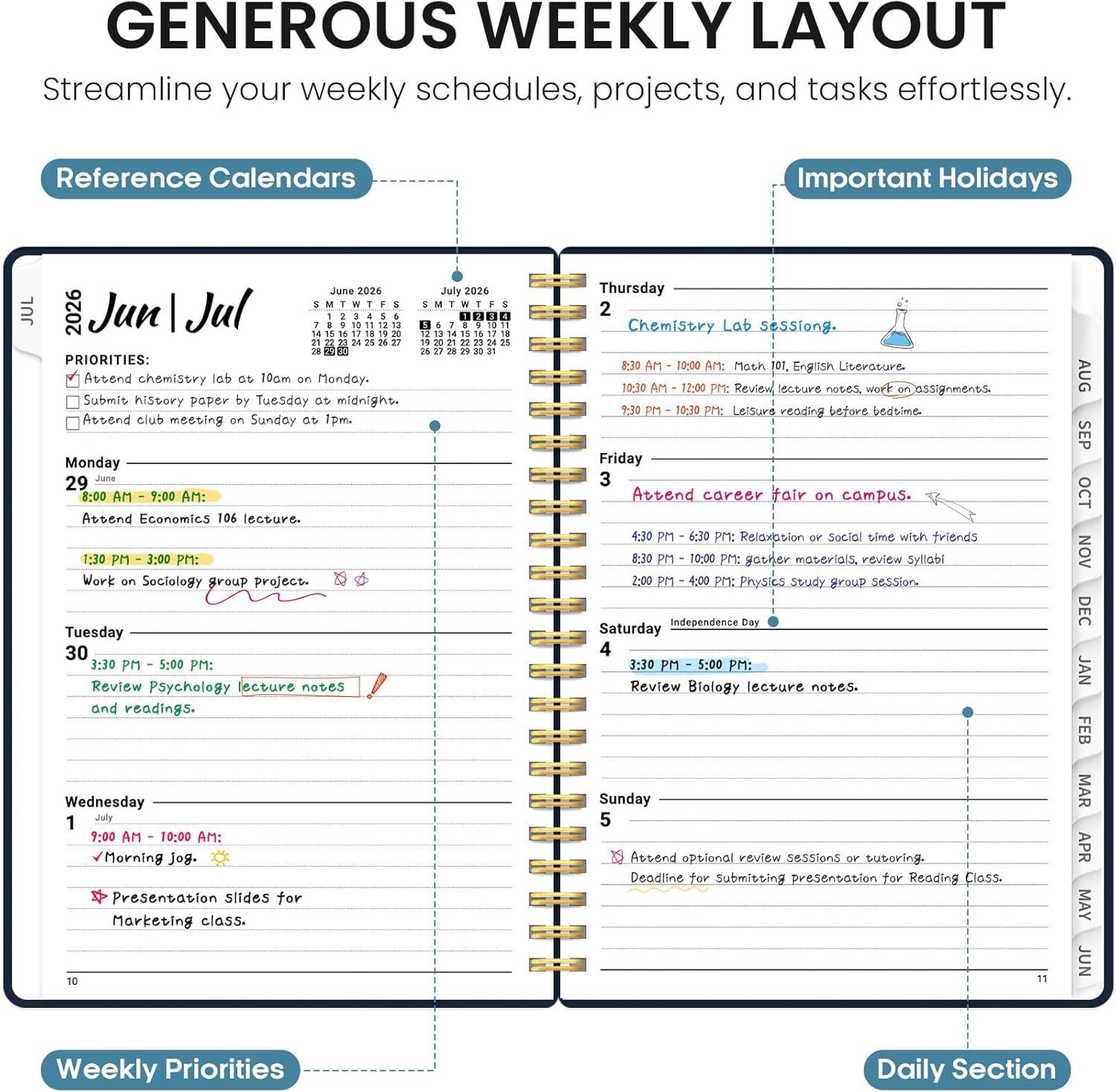 image:imagePlanner 20262027 Academic Year Weekly and Monthly Calender Planner from Jul 2026 Jun 2027 Spiral Bound School Planning Book Perfect for Teacher Student Women amp Men A5 63 x 85 HerbsIGolden Butterfly