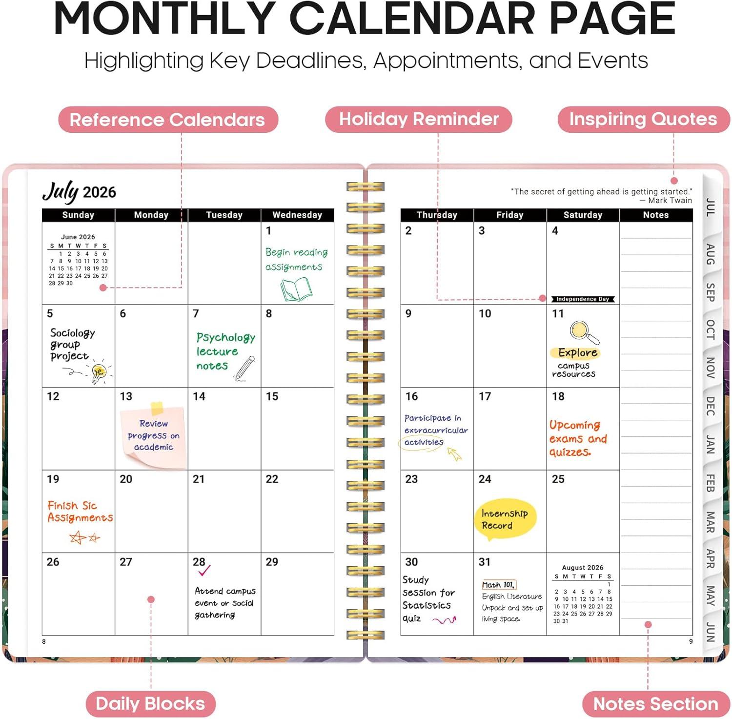 image:imagePlanner 20262027 Academic Year Weekly and Monthly Calender Planner from Jul 2026 Jun 2027 Spiral Bound School Planning Book Perfect for Teacher Student Women amp Men A5 63 x 85 HerbsZSunset Arroyo