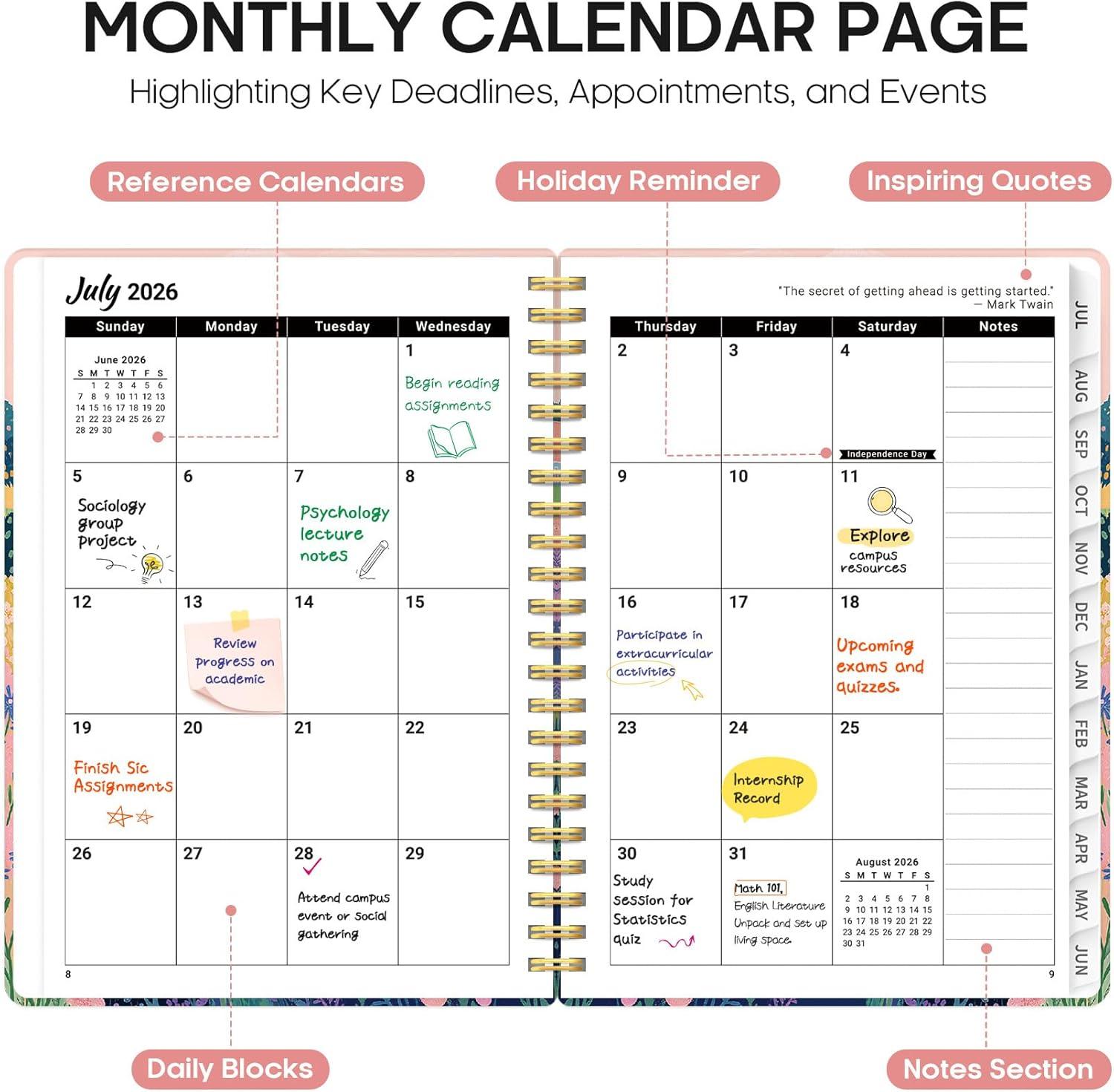 image:imagePlanner 20262027 Academic Year Weekly and Monthly Calender Planner from Jul 2026 Jun 2027 Spiral Bound School Planning Book Perfect for Teacher Student Women amp Men A5 63 x 85 HerbsZMeadow Wanderer