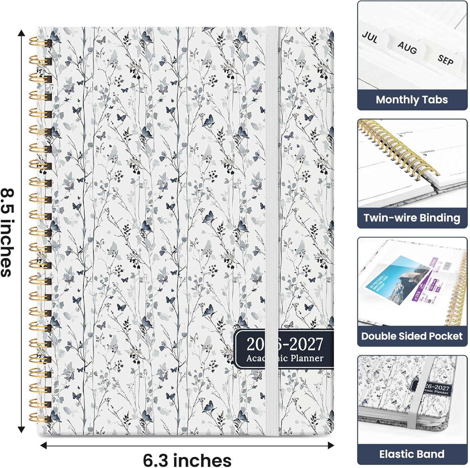 image:imagePlanner 20262027 Academic Year Weekly and Monthly Calender Planner from Jul 2026 Jun 2027 Spiral Bound School Planning Book Perfect for Teacher Student Women amp Men A5 63 x 85 HerbsQButterfly Grove