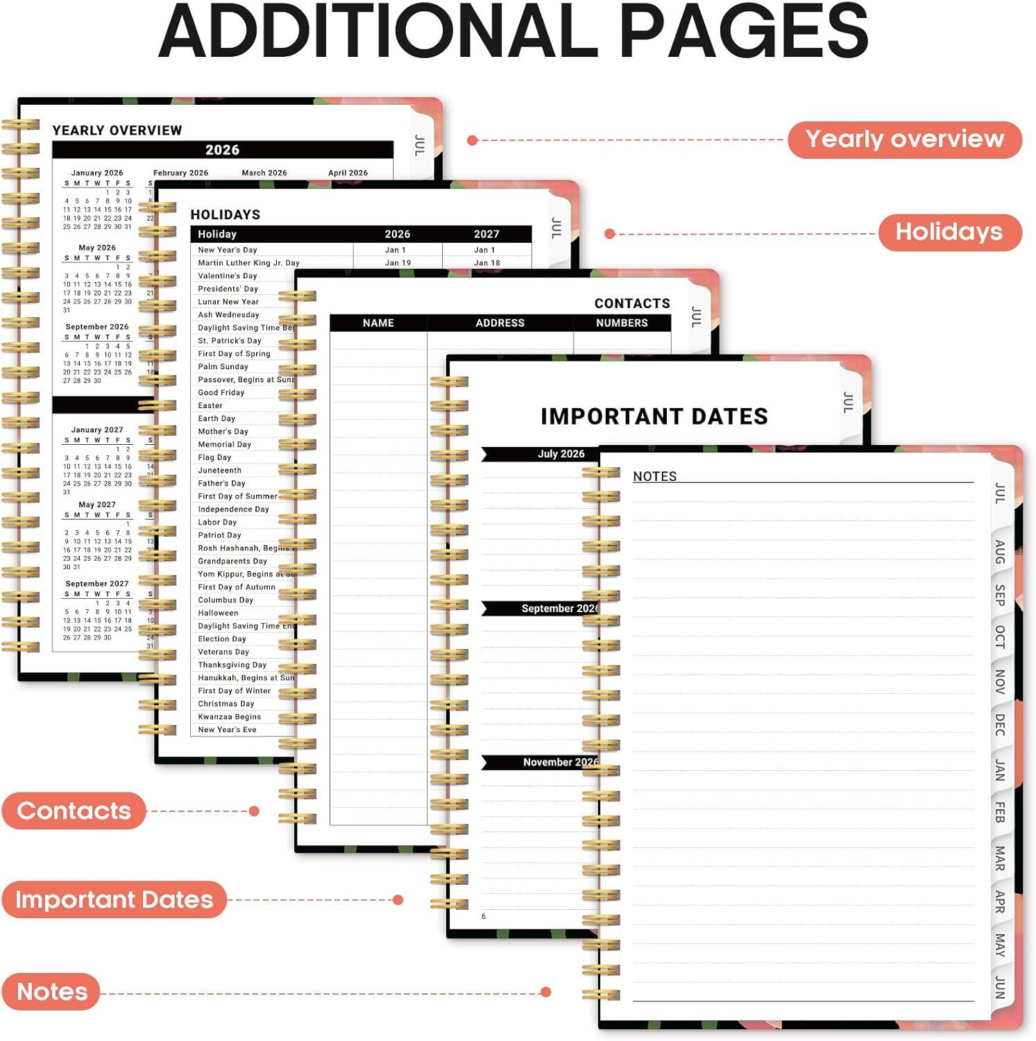 image:imagePlanner 20262027 Academic Year Weekly and Monthly Calender Planner from Jul 2026 Jun 2027 Spiral Bound School Planning Book Perfect for Teacher Student Women amp Men A5 63 x 85 HerbsYMidnight Poppies