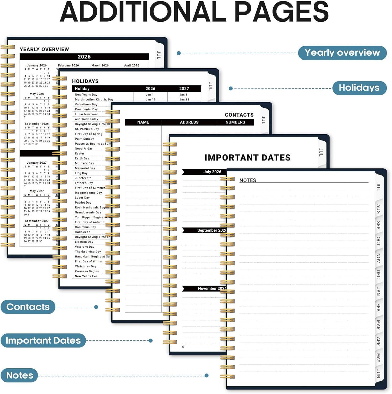 image:imagePlanner 20262027 Academic Year Weekly and Monthly Calender Planner from Jul 2026 Jun 2027 Spiral Bound School Planning Book Perfect for Teacher Student Women amp Men A5 63 x 85 HerbsIGolden Butterfly