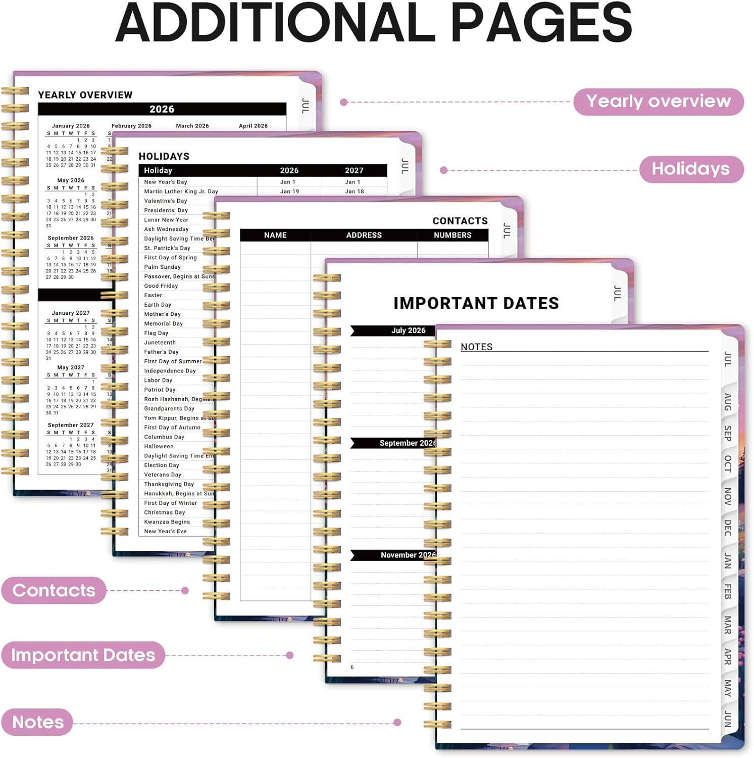 image:imagePlanner 20262027 Academic Year Weekly and Monthly Calender Planner from Jul 2026 Jun 2027 Spiral Bound School Planning Book Perfect for Teacher Student Women amp Men A5 63 x 85 HerbsJAlpine Twilight