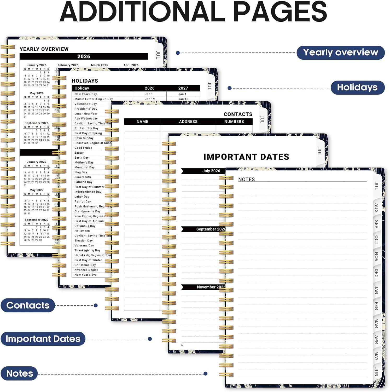 image:imagePlanner 20262027 Academic Year Weekly and Monthly Calender Planner from Jul 2026 Jun 2027 Spiral Bound School Planning Book Perfect for Teacher Student Women amp Men A5 63 x 85 HerbsGMidnight Jellyfish