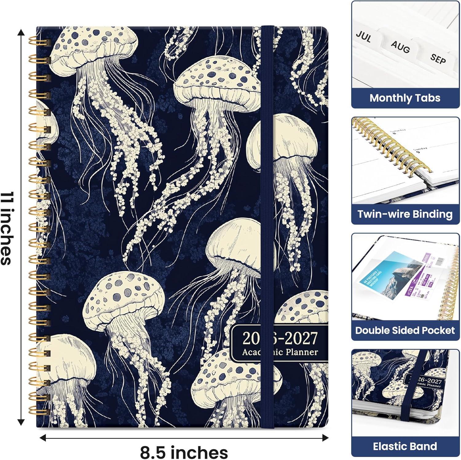 image:imagePlanner 20262027 Academic Year Weekly and Monthly Calender Planner from Jul 2026 Jun 2027 Spiral Bound School Planning Book Perfect for Teacher Student Women amp Men A5 63 x 85 HerbsGMidnight Jellyfish