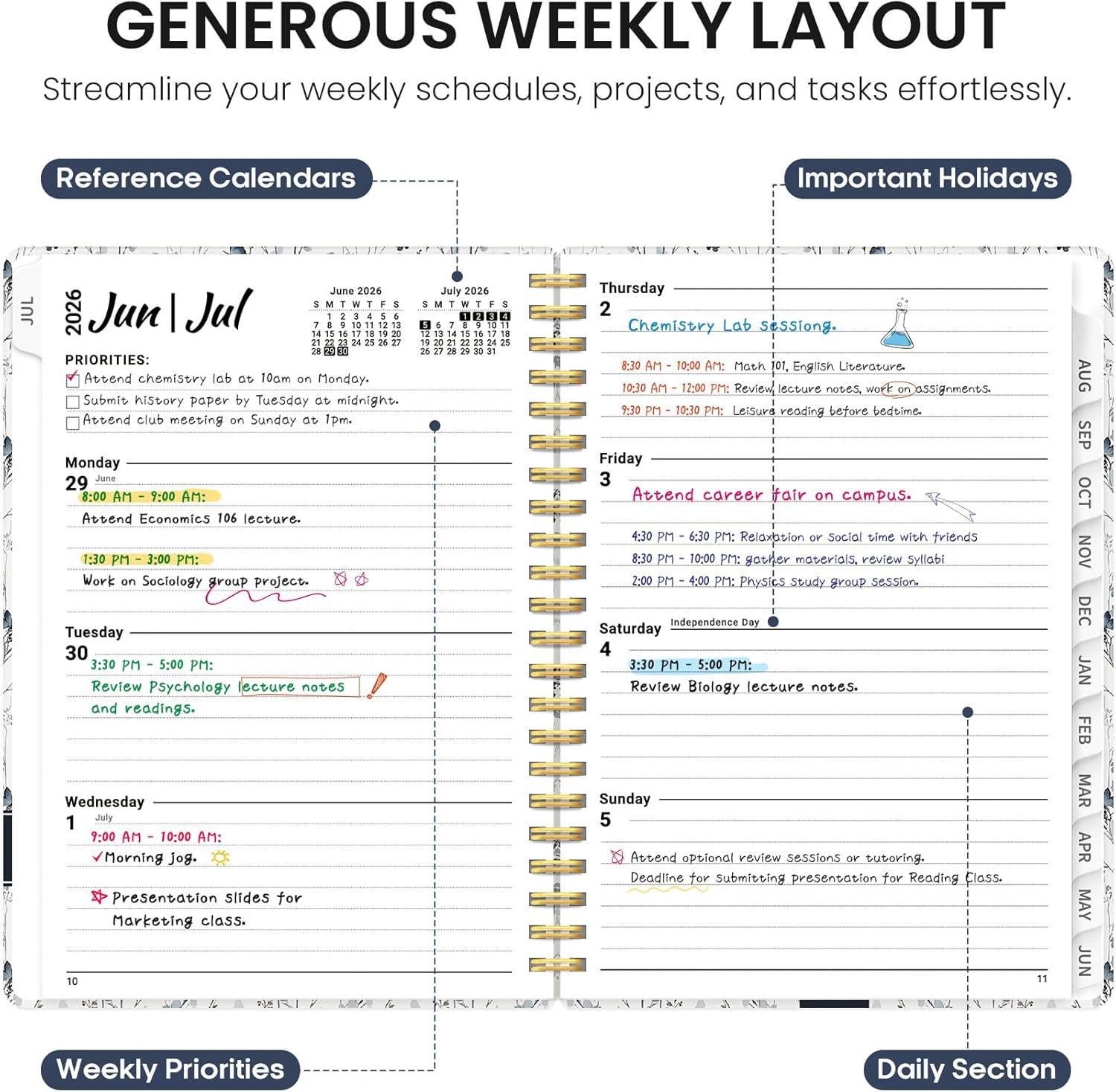 image:imagePlanner 20262027 Academic Year Weekly and Monthly Calender Planner from Jul 2026 Jun 2027 Spiral Bound School Planning Book Perfect for Teacher Student Women amp Men A5 63 x 85 HerbsQButterfly Grove