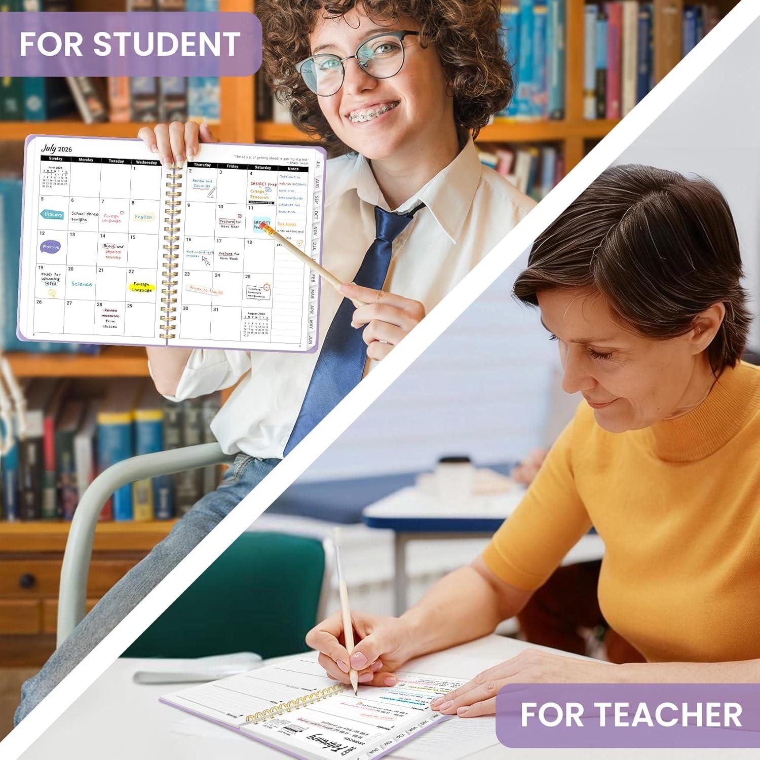 image:imagePlanner 20262027 for Women amp Men Set of 3 Academic Monthly and Weekly Calendar Planner Jul 2026 Jun 2027 A5 63 x 85 Teacher Student Planning Book with Tabs Ideal for Office School Supplies Black Green PurpleJLilac Purple