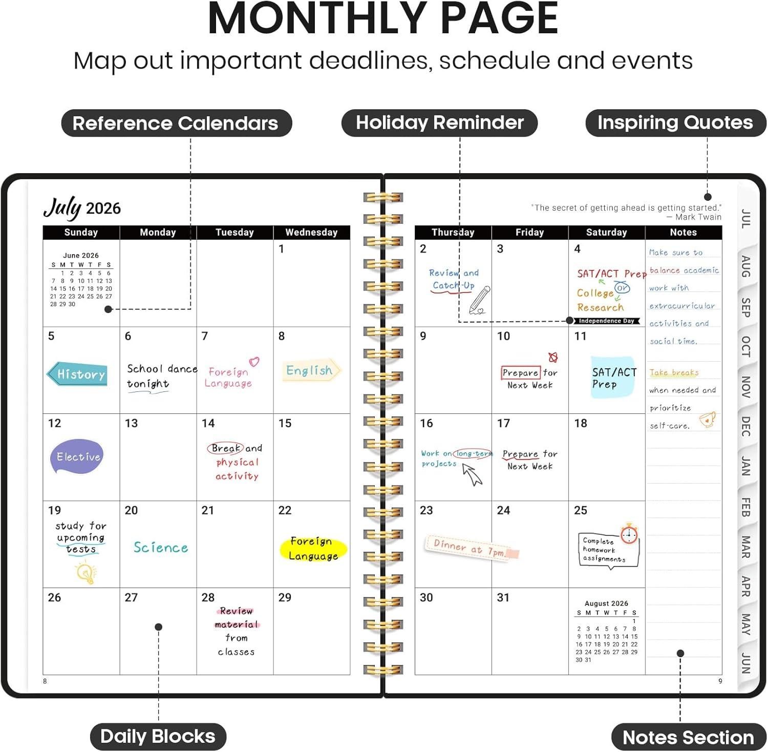 image:imagePlanner 20262027 for Women amp Men Set of 3 Academic Monthly and Weekly Calendar Planner Jul 2026 Jun 2027 A5 63 x 85 Teacher Student Planning Book with Tabs Ideal for Office School Supplies Black Green PurpleCBlack
