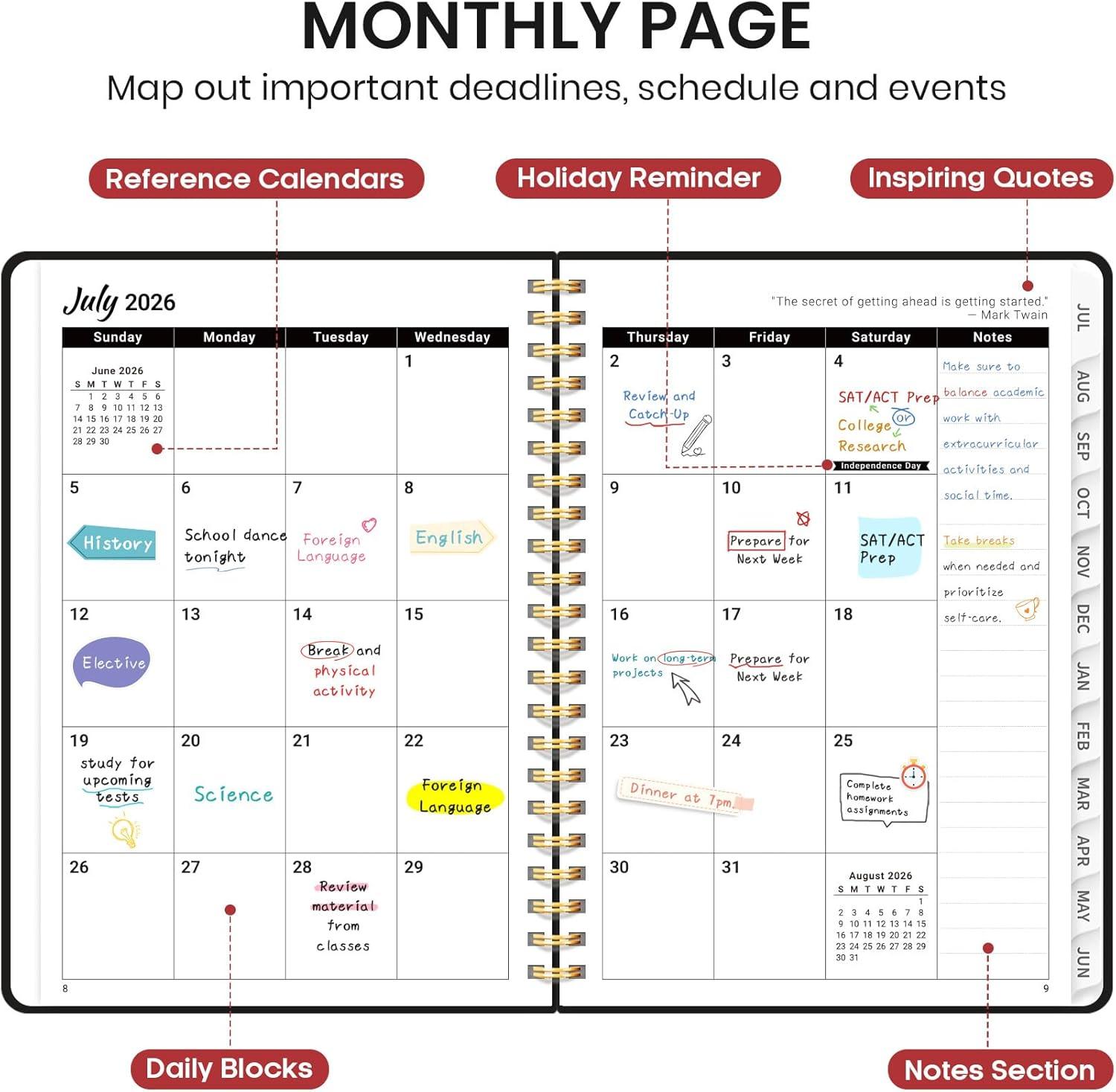 image:imagePlanner 20262027 for Women amp Men Set of 3 Academic Monthly and Weekly Calendar Planner Jul 2026 Jun 2027 A5 63 x 85 Teacher Student Planning Book with Tabs Ideal for Office School Supplies Black Green PurpleCBlack