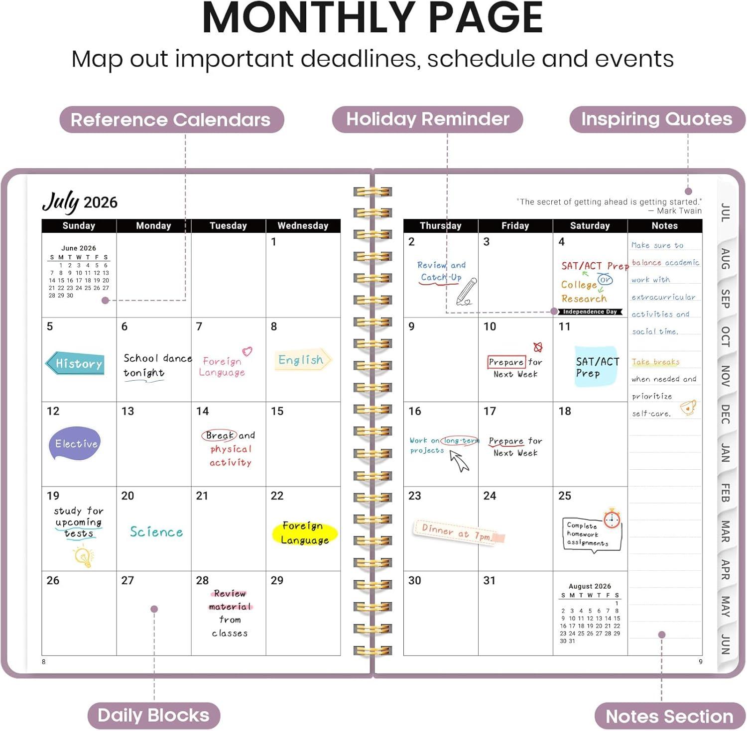 image:imagePlanner 20262027 for Women amp Men Set of 3 Academic Monthly and Weekly Calendar Planner Jul 2026 Jun 2027 A5 63 x 85 Teacher Student Planning Book with Tabs Ideal for Office School Supplies Black Green PurpleDBoho Purple