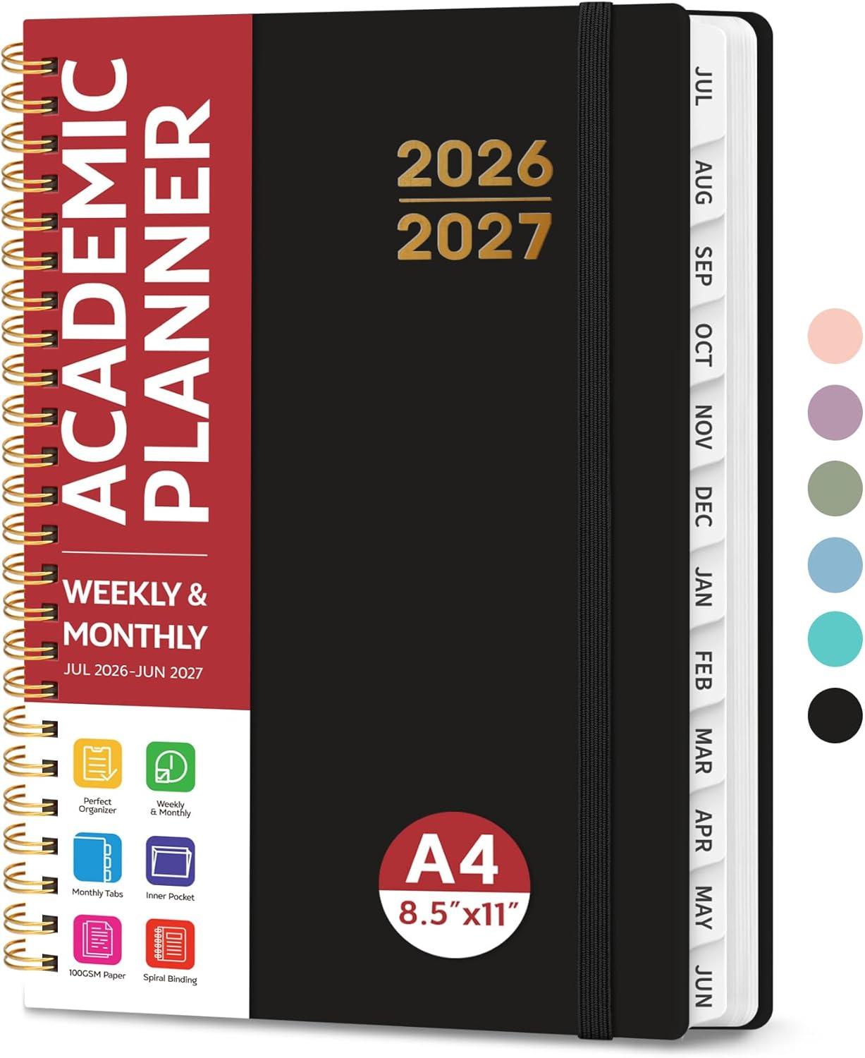 image:imagePlanner 20262027 for Women amp Men Set of 3 Academic Monthly and Weekly Calendar Planner Jul 2026 Jun 2027 A5 63 x 85 Teacher Student Planning Book with Tabs Ideal for Office School Supplies Black Green PurpleCBlack