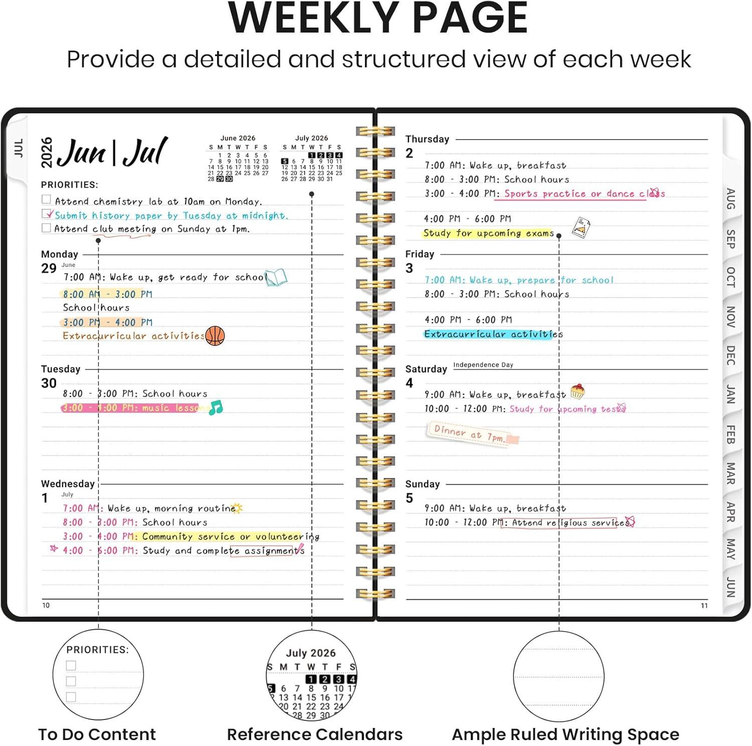 image:imagePlanner 20262027 for Women amp Men Set of 3 Academic Monthly and Weekly Calendar Planner Jul 2026 Jun 2027 A5 63 x 85 Teacher Student Planning Book with Tabs Ideal for Office School Supplies Black Green PurpleCBlack