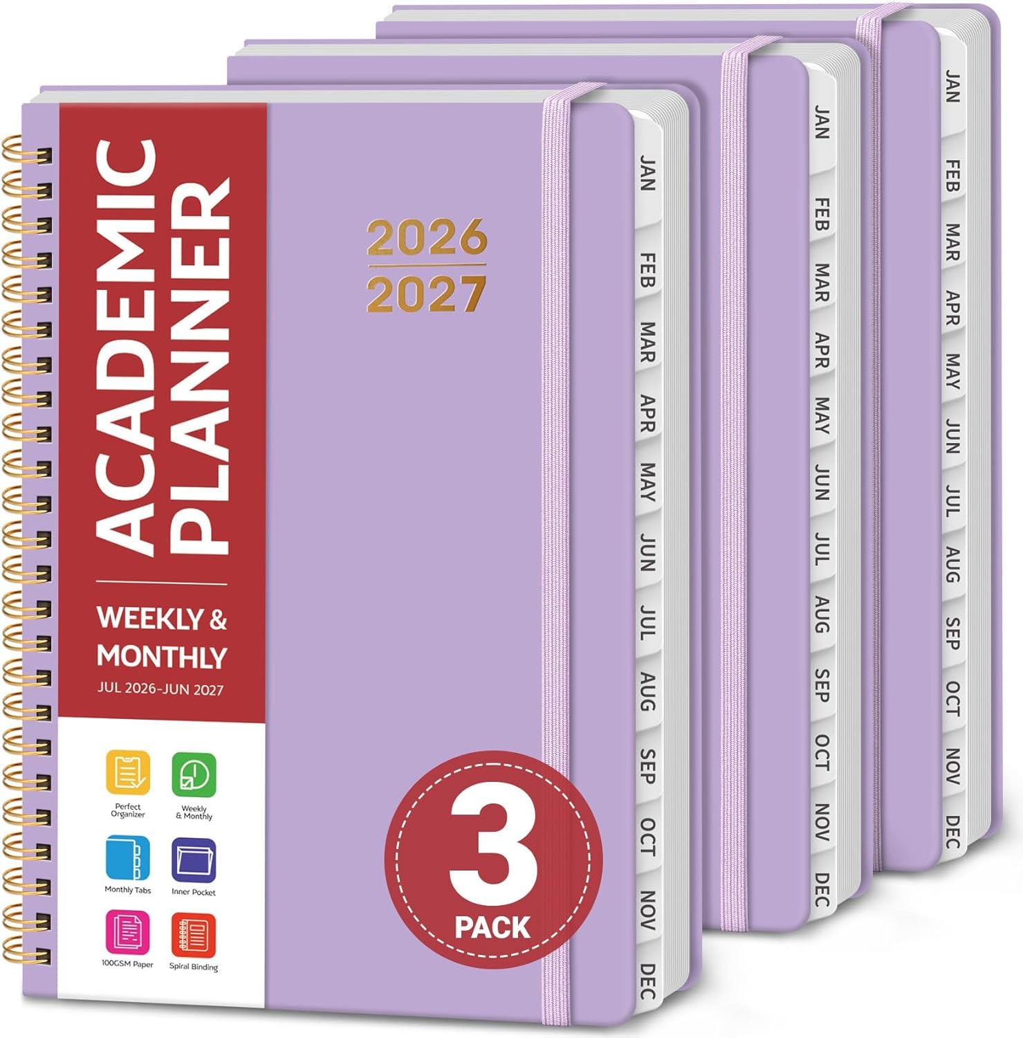 image:imagePlanner 20262027 for Women amp Men Set of 3 Academic Monthly and Weekly Calendar Planner Jul 2026 Jun 2027 A5 63 x 85 Teacher Student Planning Book with Tabs Ideal for Office School Supplies Black Green PurpleJLilac Purple
