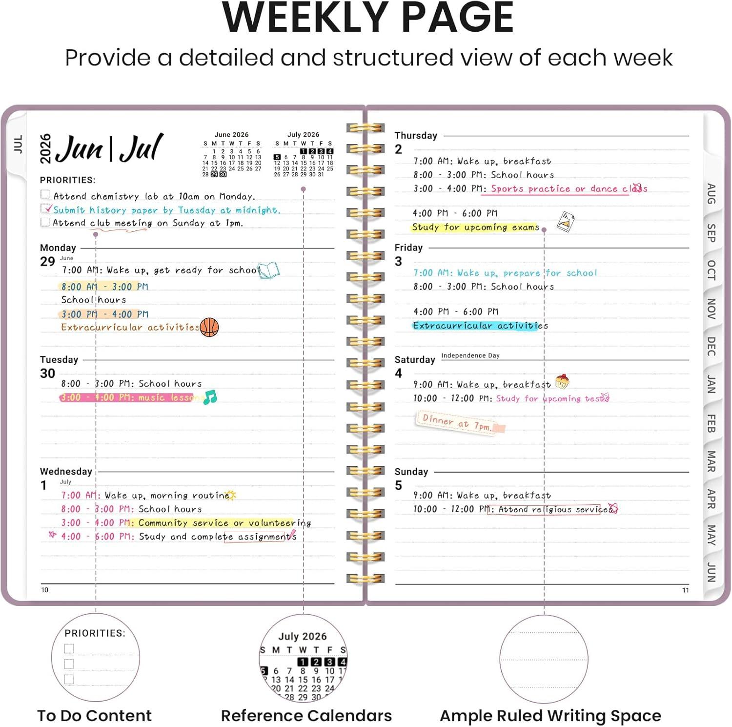 image:imagePlanner 20262027 for Women amp Men Set of 3 Academic Monthly and Weekly Calendar Planner Jul 2026 Jun 2027 A5 63 x 85 Teacher Student Planning Book with Tabs Ideal for Office School Supplies Black Green PurpleDBoho Purple