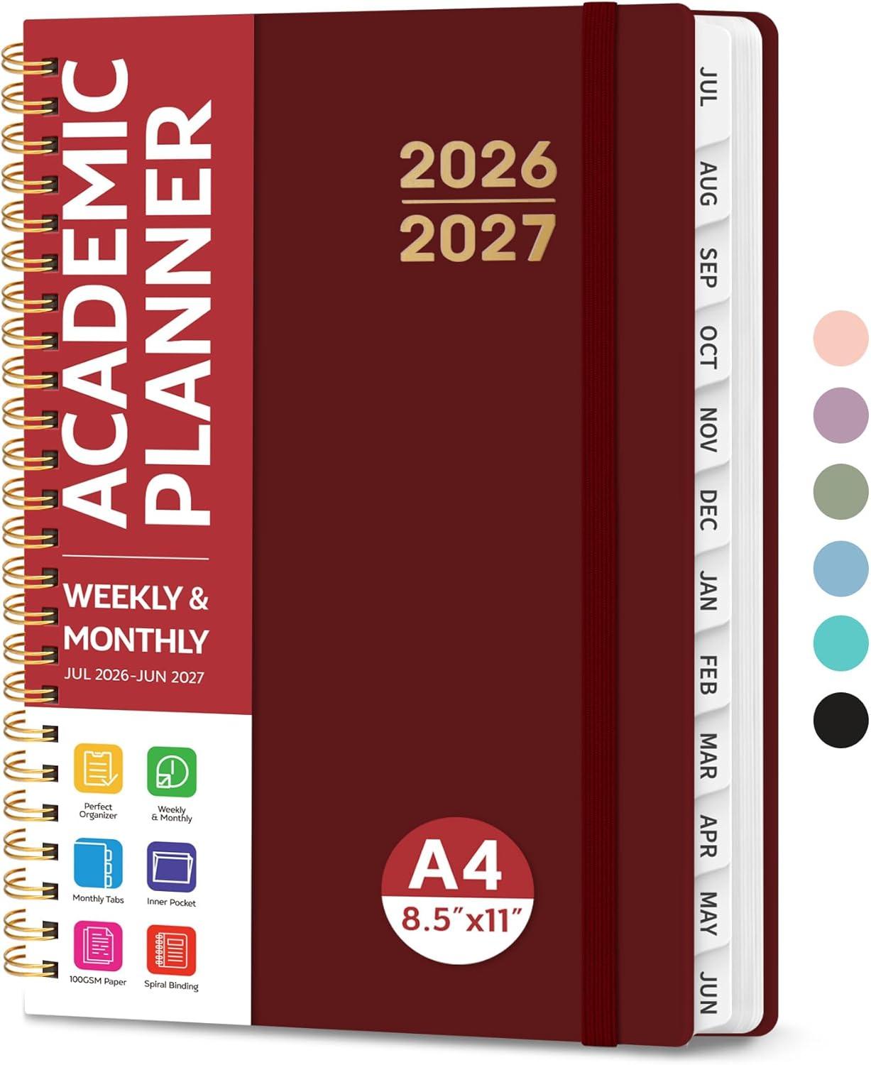 image:imagePlanner 20262027 for Women amp Men Set of 3 Academic Monthly and Weekly Calendar Planner Jul 2026 Jun 2027 A5 63 x 85 Teacher Student Planning Book with Tabs Ideal for Office School Supplies Black Green PurpleIBurgundy