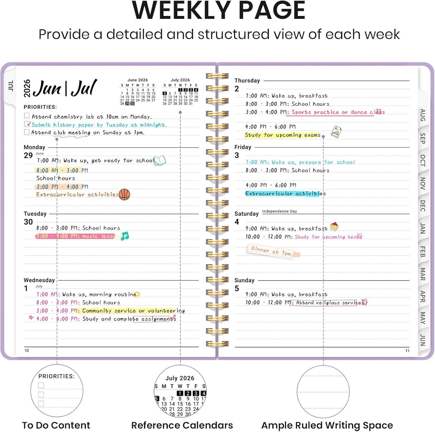 image:imagePlanner 20262027 for Women amp Men Set of 3 Academic Monthly and Weekly Calendar Planner Jul 2026 Jun 2027 A5 63 x 85 Teacher Student Planning Book with Tabs Ideal for Office School Supplies Black Green PurpleJLilac Purple