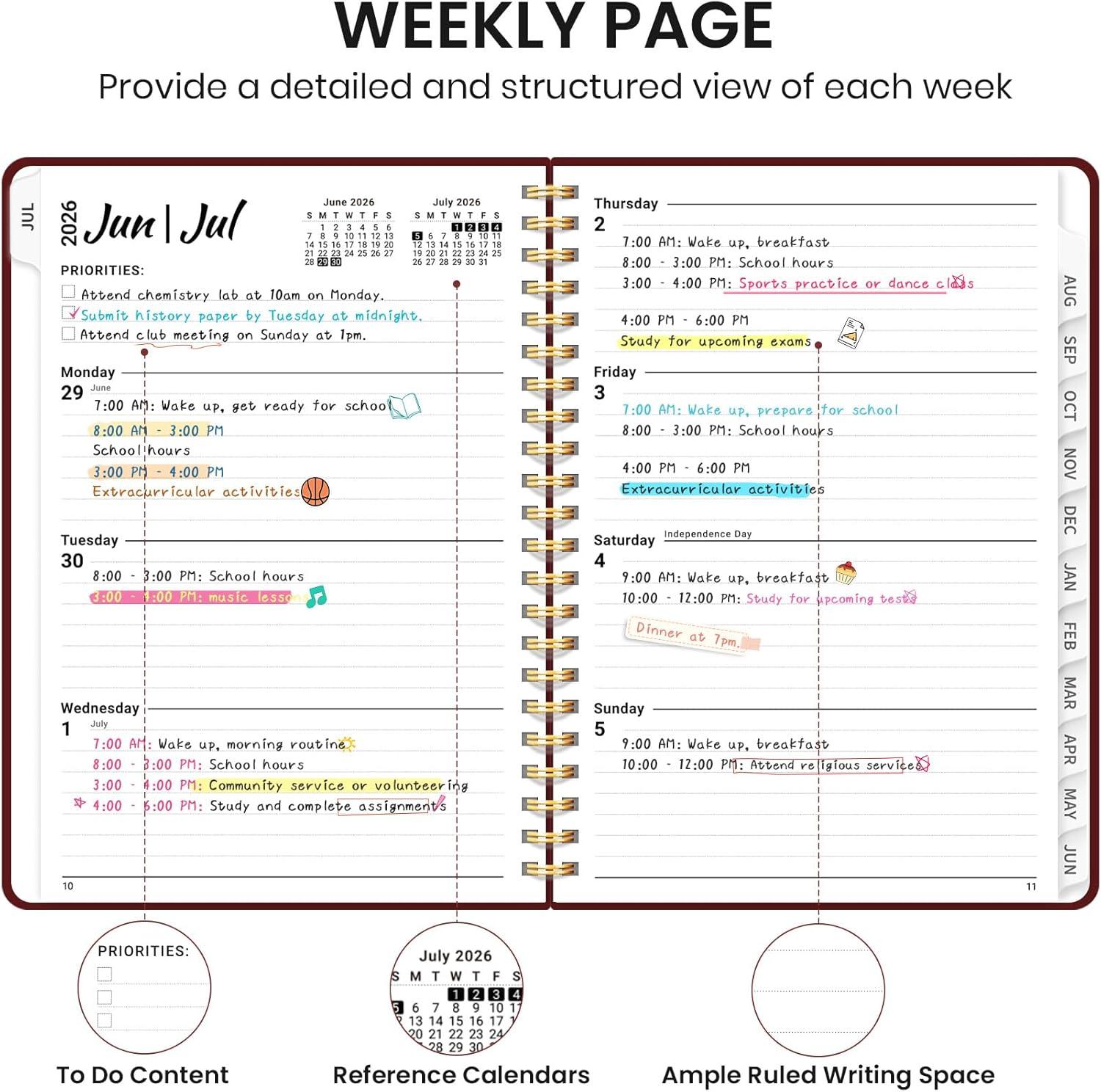 image:imagePlanner 20262027 for Women amp Men Set of 3 Academic Monthly and Weekly Calendar Planner Jul 2026 Jun 2027 A5 63 x 85 Teacher Student Planning Book with Tabs Ideal for Office School Supplies Black Green PurpleIBurgundy
