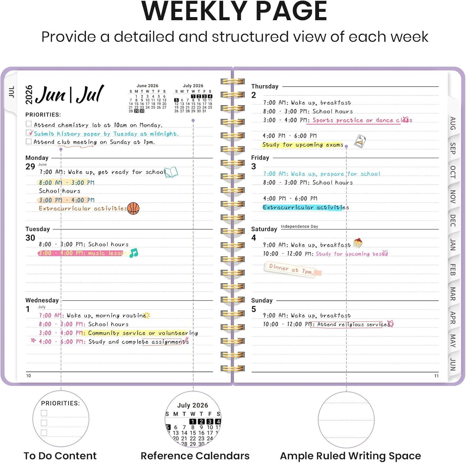 image:imagePlanner 20262027 for Women amp Men Set of 3 Academic Monthly and Weekly Calendar Planner Jul 2026 Jun 2027 A5 63 x 85 Teacher Student Planning Book with Tabs Ideal for Office School Supplies Black Green PurpleJLilac Purple