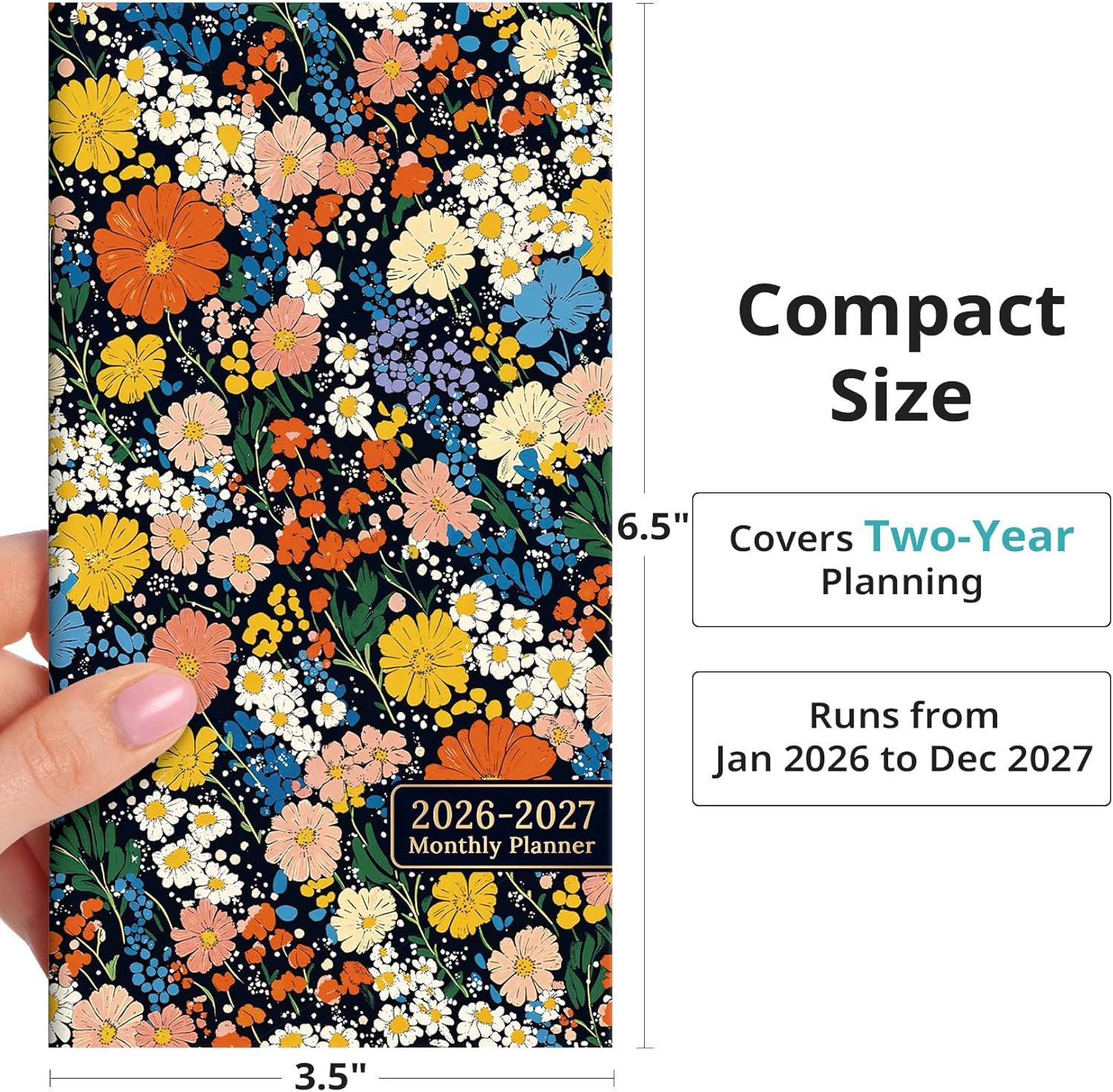 image:imagePocket Calendar 20262027 for Purse Two Year Monthly Planner Pocket Size Jan 2026 to Dec 2027 Monthly Planner Small Size 65 x 35 WildflowersColorful Blossoms
