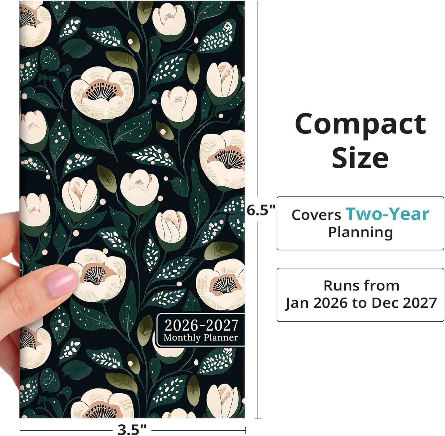image:imagePocket Calendar 20262027 for Purse Two Year Monthly Planner Pocket Size Jan 2026 to Dec 2027 Monthly Planner Small Size 65 x 35 WildflowersCute Gardenia