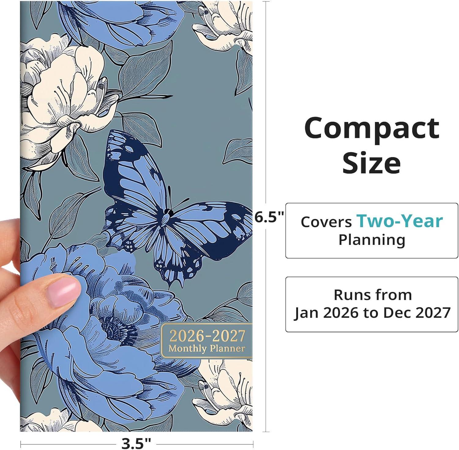 image:imagePocket Calendar 20262027 for Purse Two Year Monthly Planner Pocket Size Jan 2026 to Dec 2027 Monthly Planner Small Size 65 x 35 WildflowersFlutter Garden