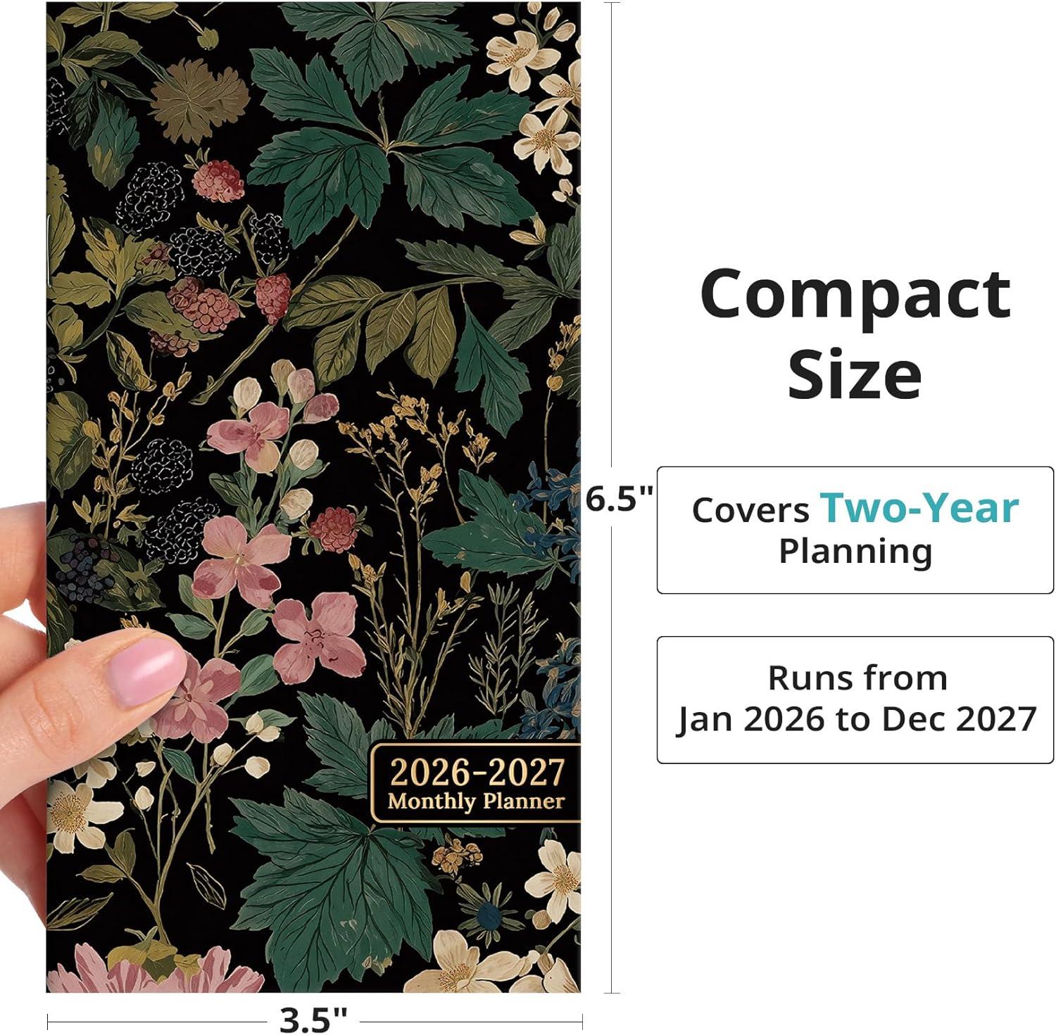 image:imagePocket Calendar 20262027 for Purse Two Year Monthly Planner Pocket Size Jan 2026 to Dec 2027 Monthly Planner Small Size 65 x 35 WildflowersForest Botanica