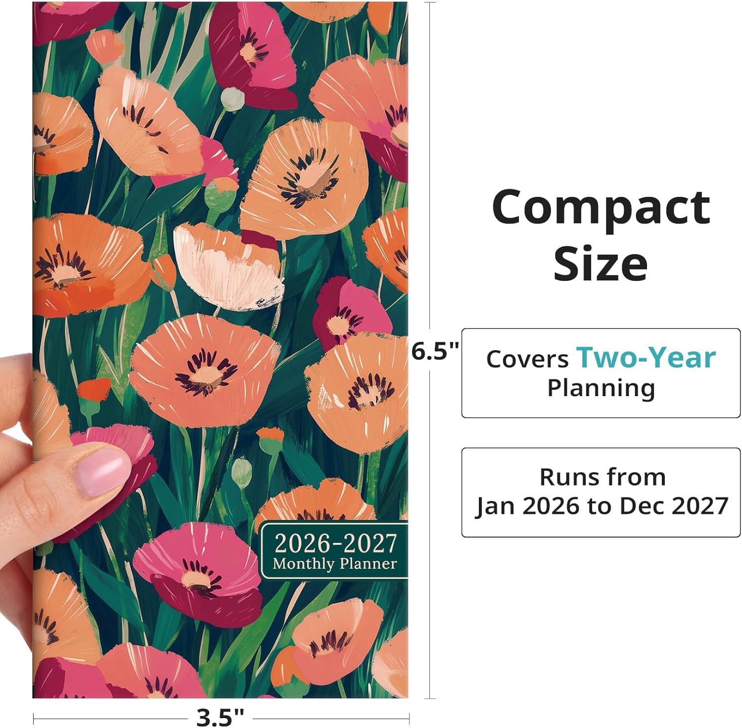 image:imagePocket Calendar 20262027 for Purse Two Year Monthly Planner Pocket Size Jan 2026 to Dec 2027 Monthly Planner Small Size 65 x 35 WildflowersGolden Blush