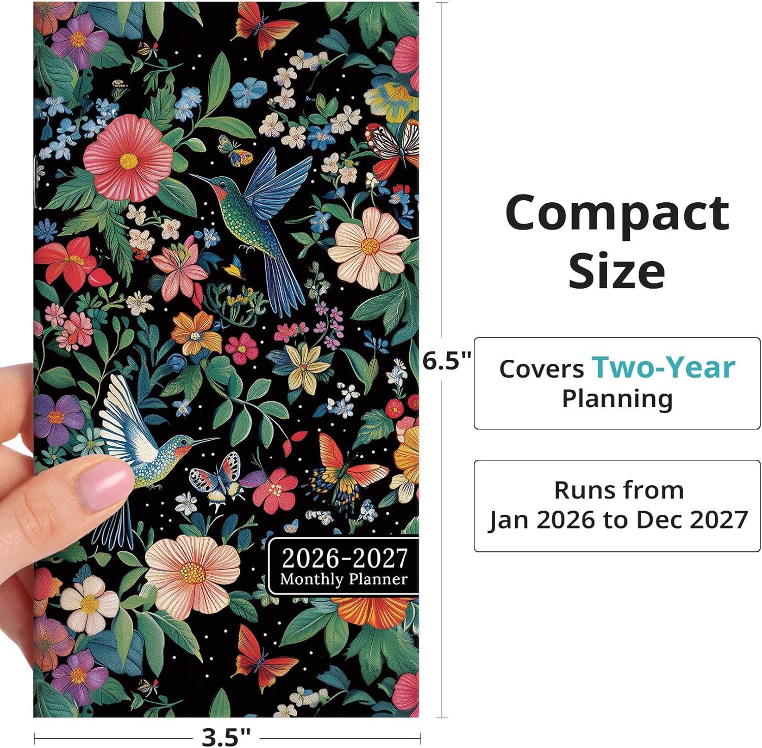 image:imagePocket Calendar 20262027 for Purse Two Year Monthly Planner Pocket Size Jan 2026 to Dec 2027 Monthly Planner Small Size 65 x 35 WildflowersHummingbird