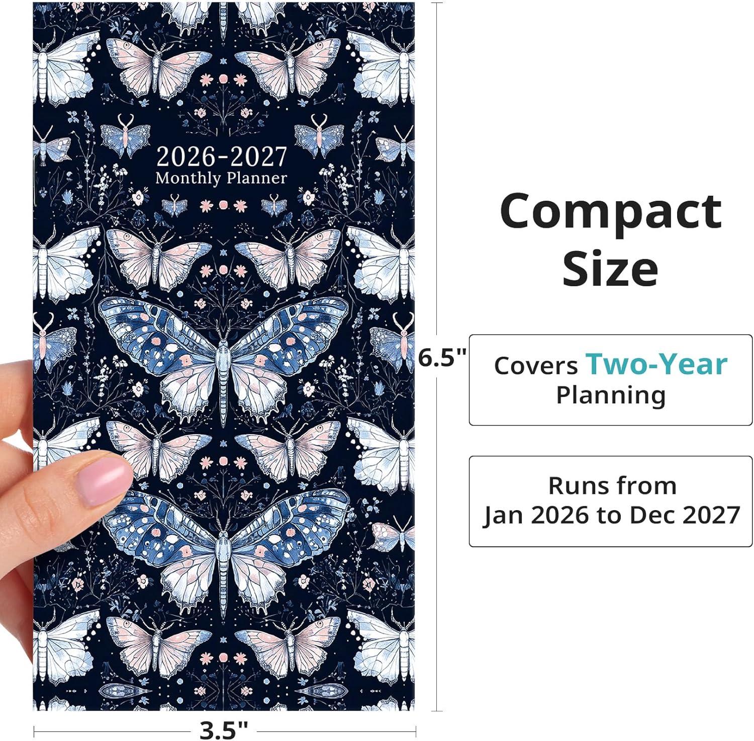 image:imagePocket Calendar 20262027 for Purse Two Year Monthly Planner Pocket Size Jan 2026 to Dec 2027 Monthly Planner Small Size 65 x 35 WildflowersMoonlight Butterflies