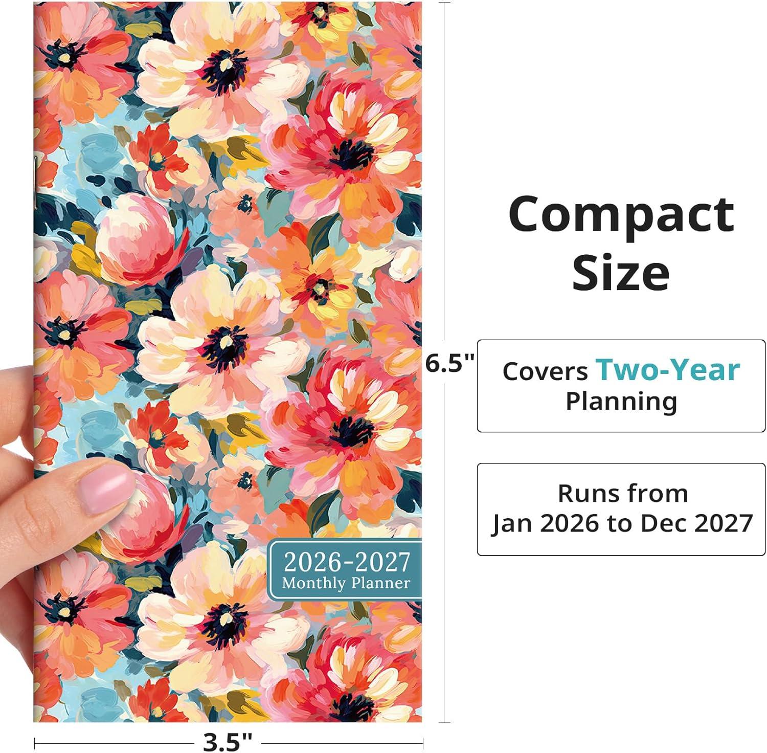 image:imagePocket Calendar 20262027 for Purse Two Year Monthly Planner Pocket Size Jan 2026 to Dec 2027 Monthly Planner Small Size 65 x 35 WildflowersPastel Garden