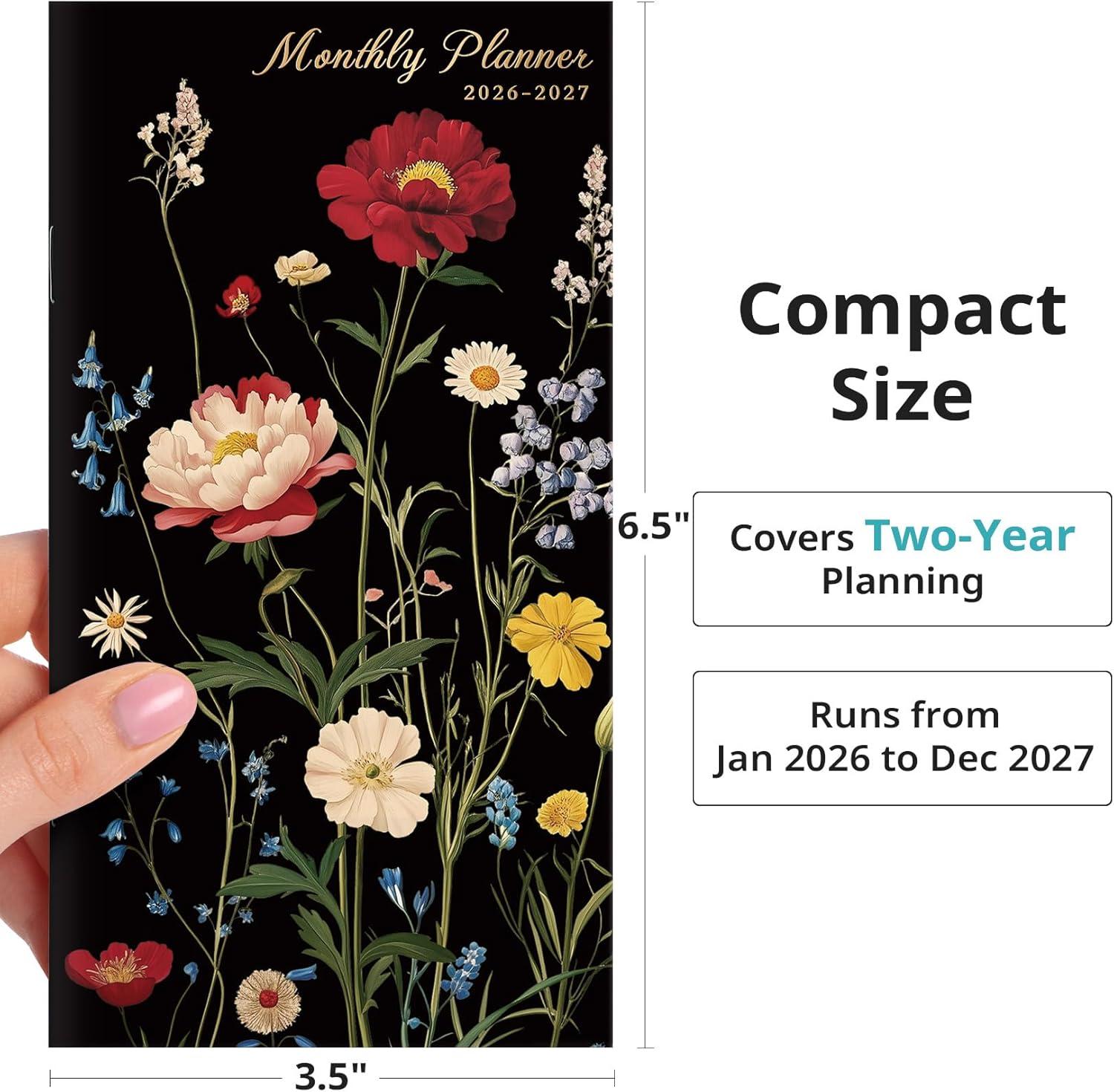 image:imagePocket Calendar 20262027 for Purse Two Year Monthly Planner Pocket Size Jan 2026 to Dec 2027 Monthly Planner Small Size 65 x 35 WildflowersPeony Bloom