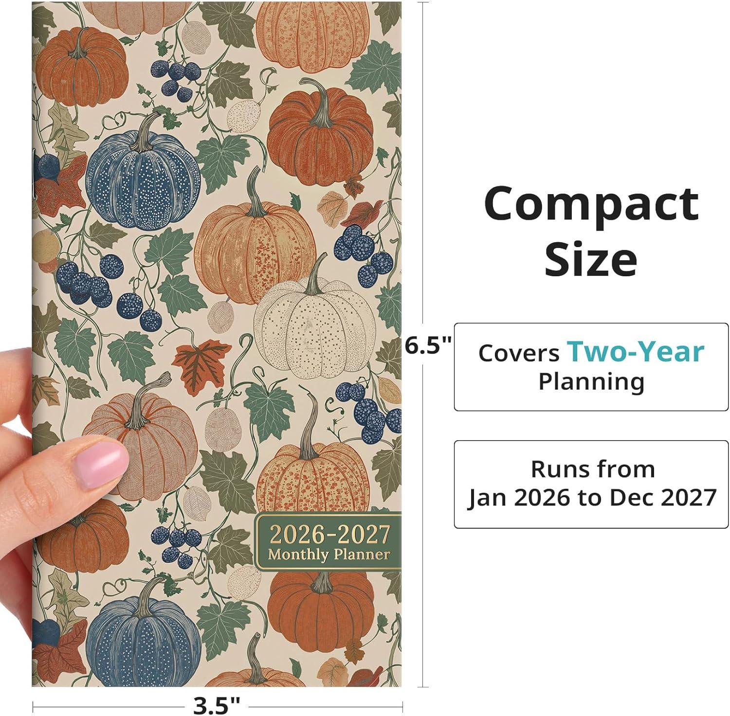 image:imagePocket Calendar 20262027 for Purse Two Year Monthly Planner Pocket Size Jan 2026 to Dec 2027 Monthly Planner Small Size 65 x 35 WildflowersPumpkin Patch